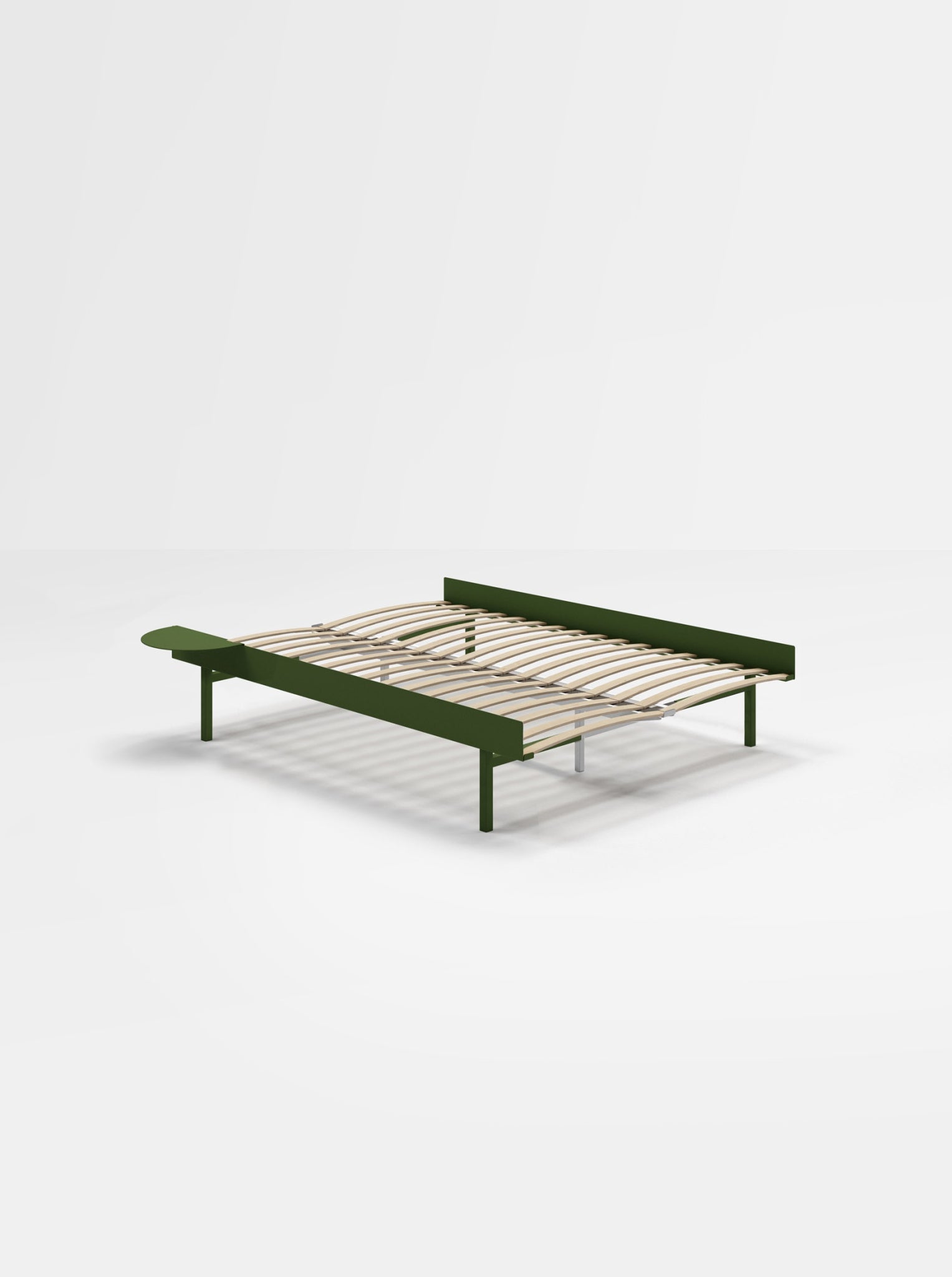 Moebe Bed, Tall Legs, 150 Cm, Slats, 1x Side Table, Pine Green