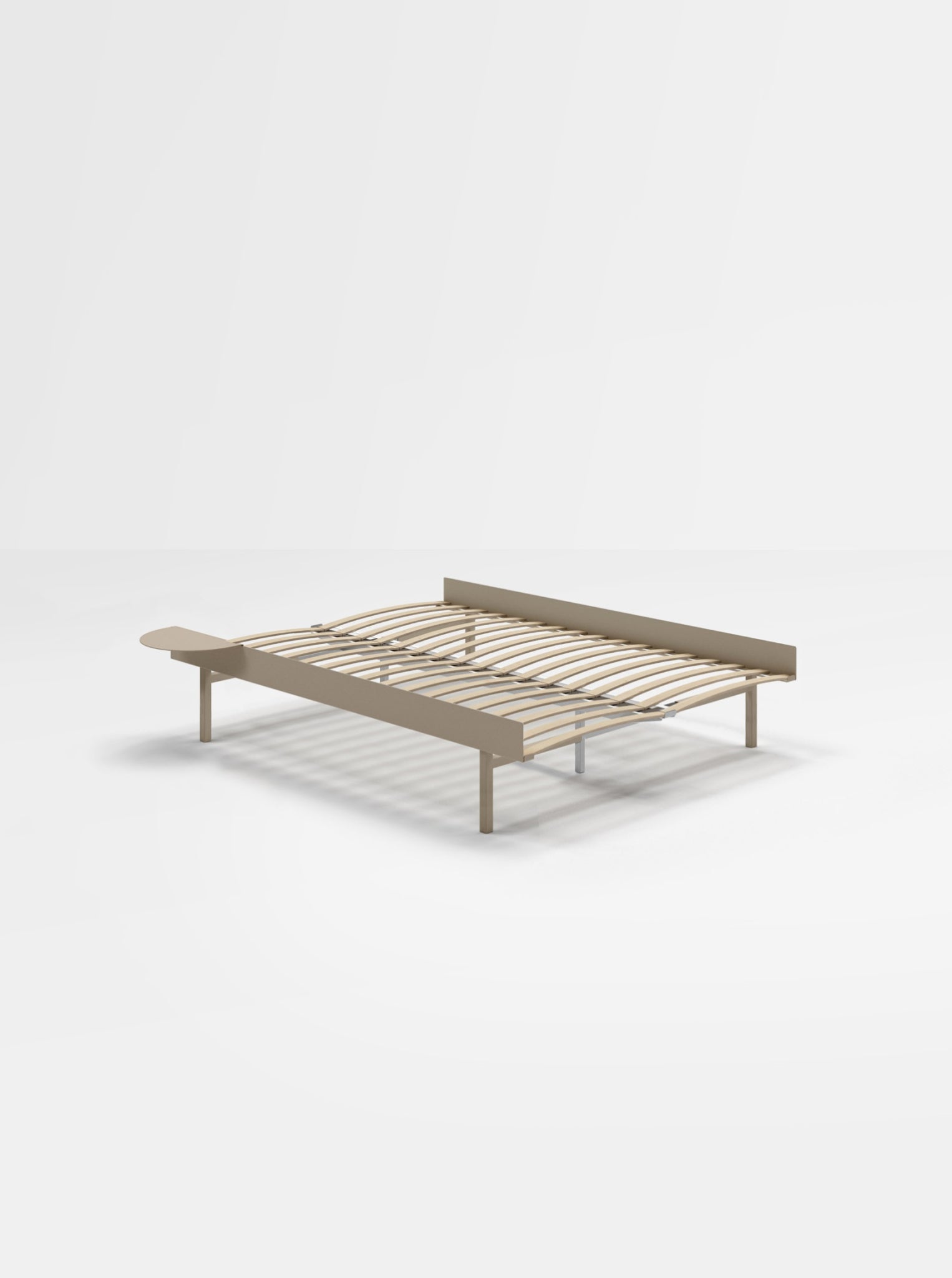 Moebe Bed, Tall Legs, 150 Cm, Slats, 1x Side Table, Sand