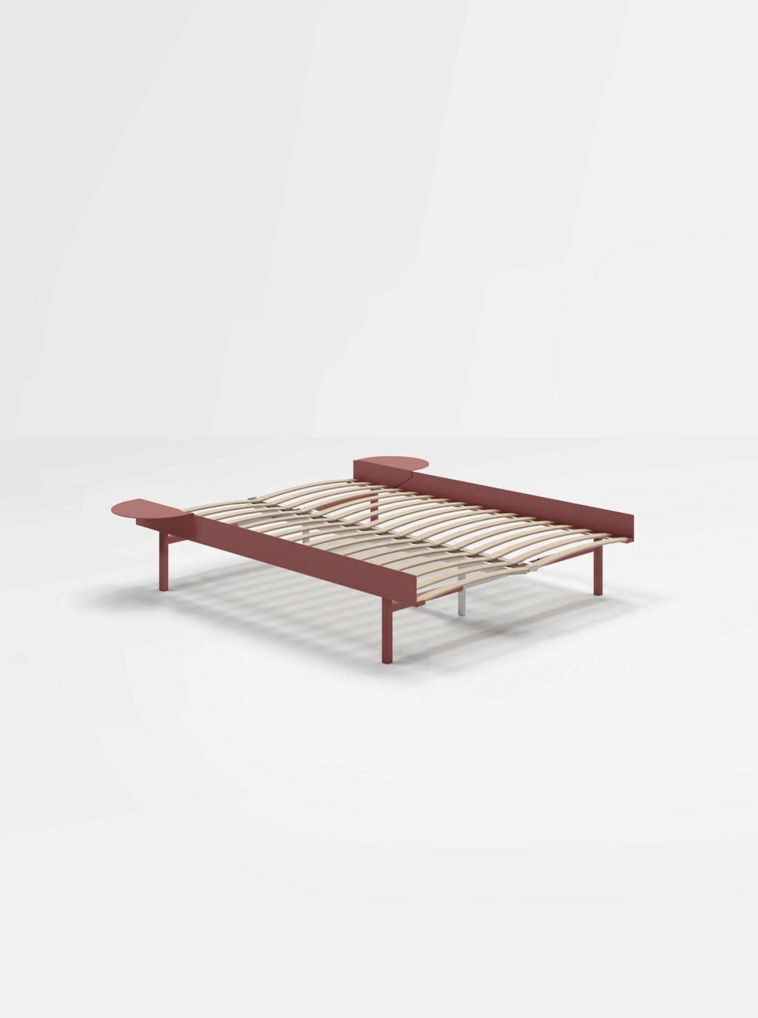 Moebe Bed, Tall Legs, 150 Cm, Slats, 2x Side Table, Dusty Rose