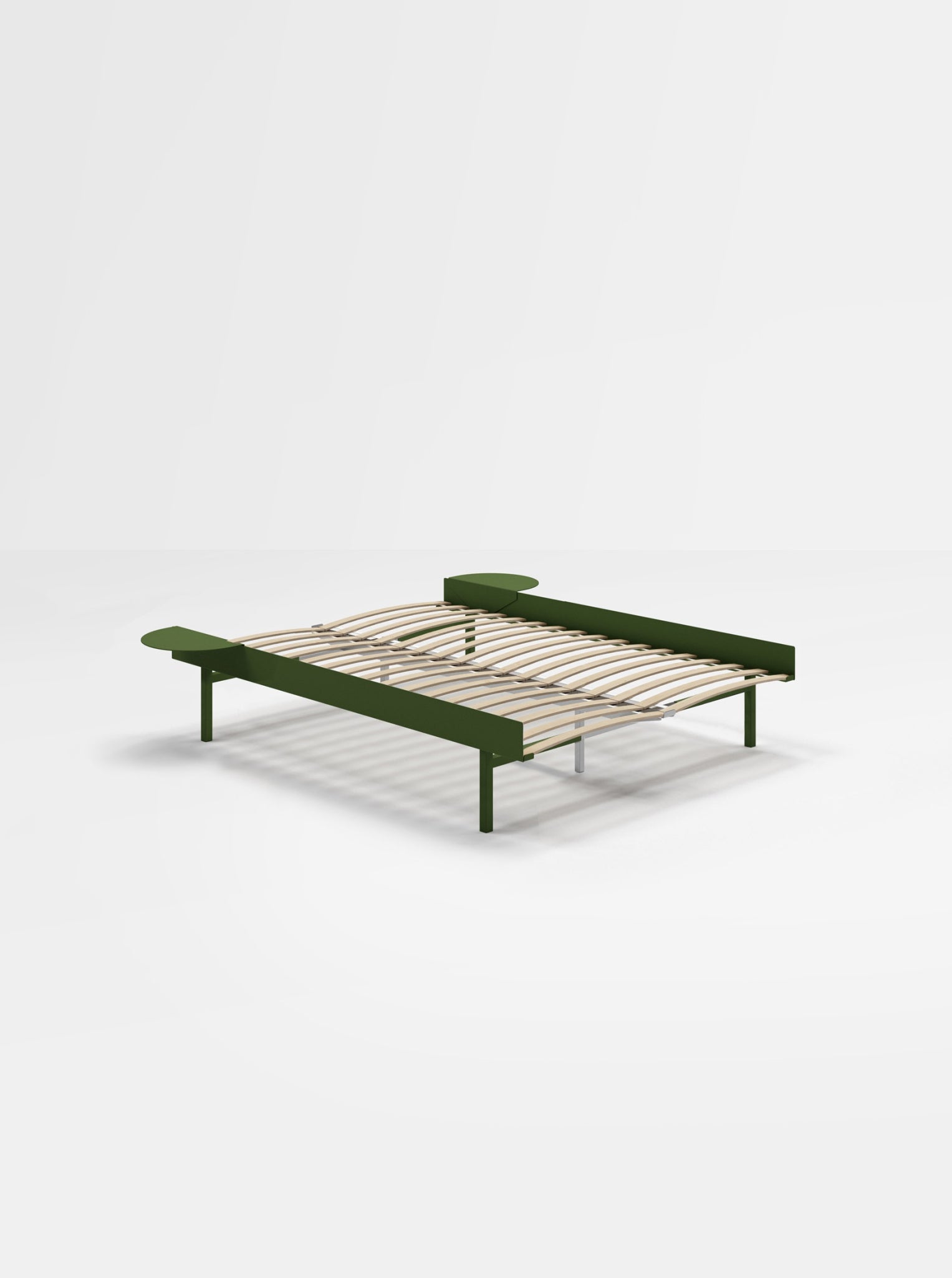 Moebe Bed, Tall Legs, 150 Cm, Slats, 2x Side Table, Pine Green