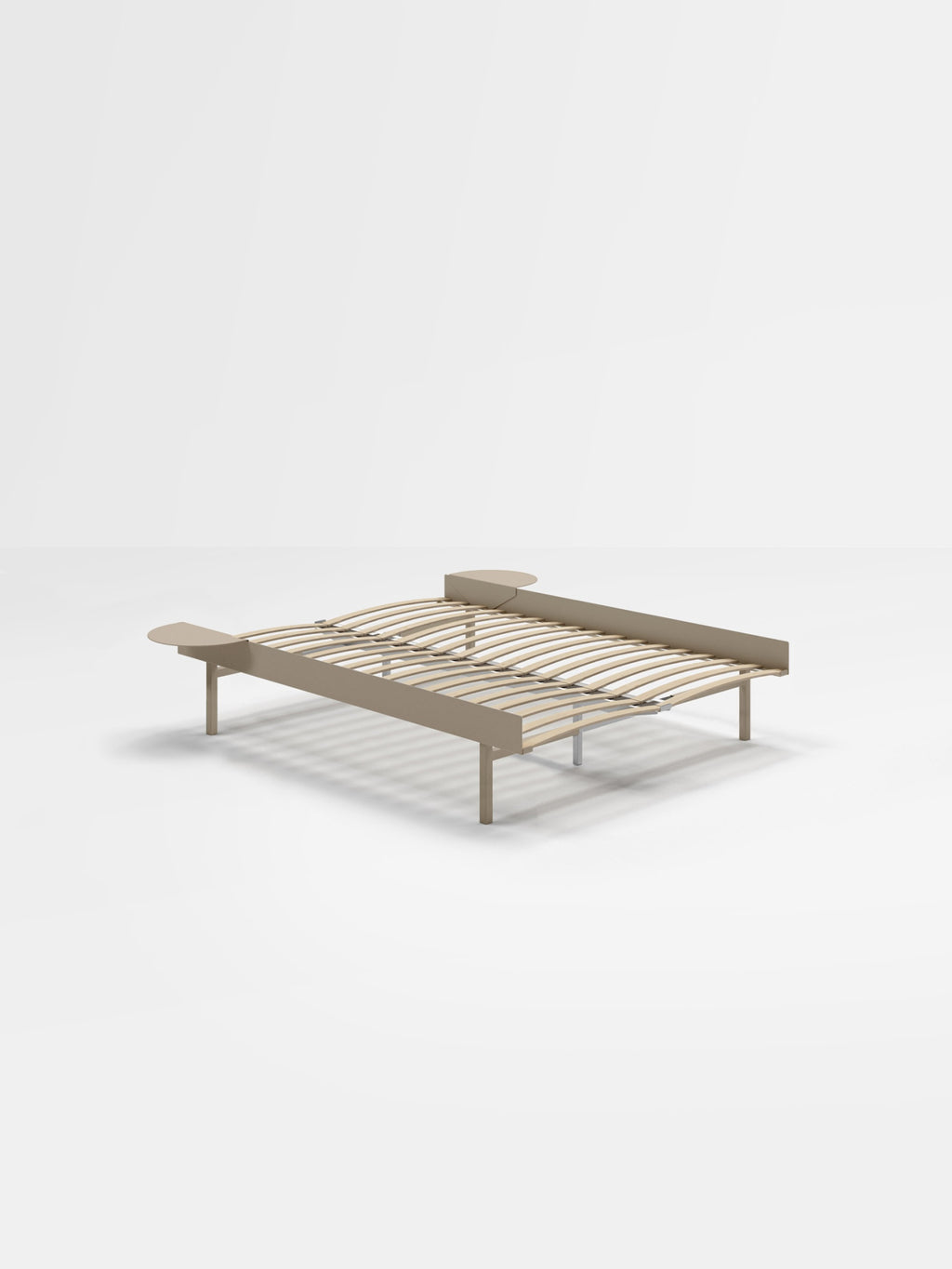 Moebe Bed, Tall Legs, 150 Cm, Slats, 2x Side Table, Sand