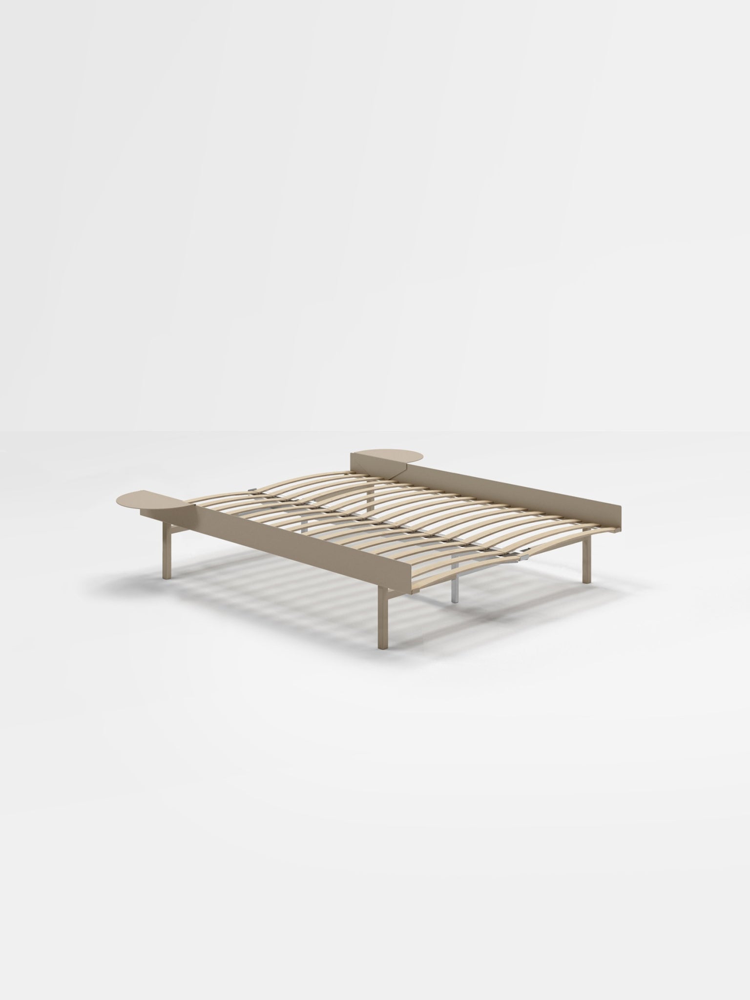 Moebe Bed, Tall Legs, 150 Cm, Slats, 2x Side Table, Sand