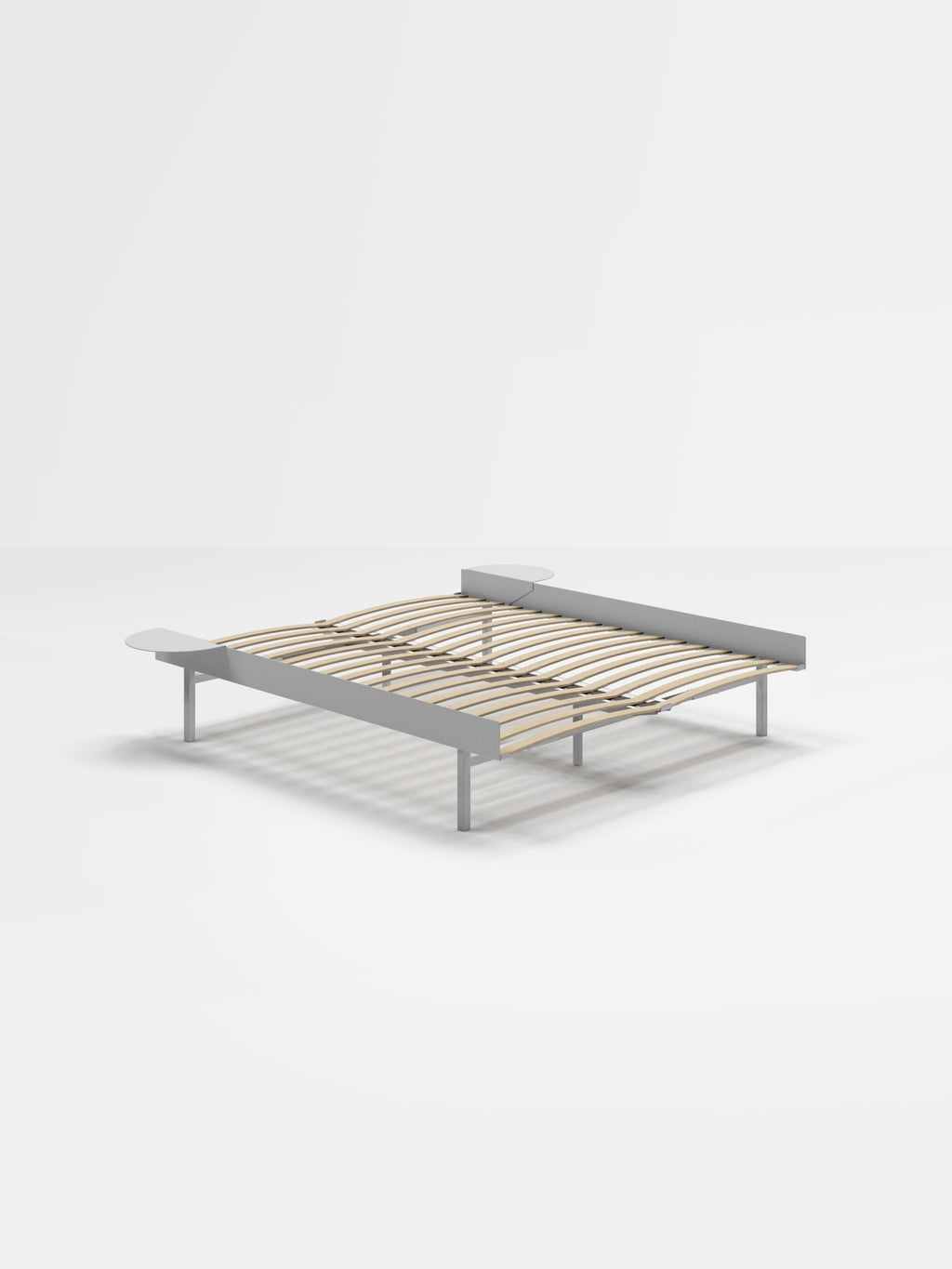 Moebe Bed, Tall Legs, 150 Cm, Slats, 2x Side Table, Stainless Steel