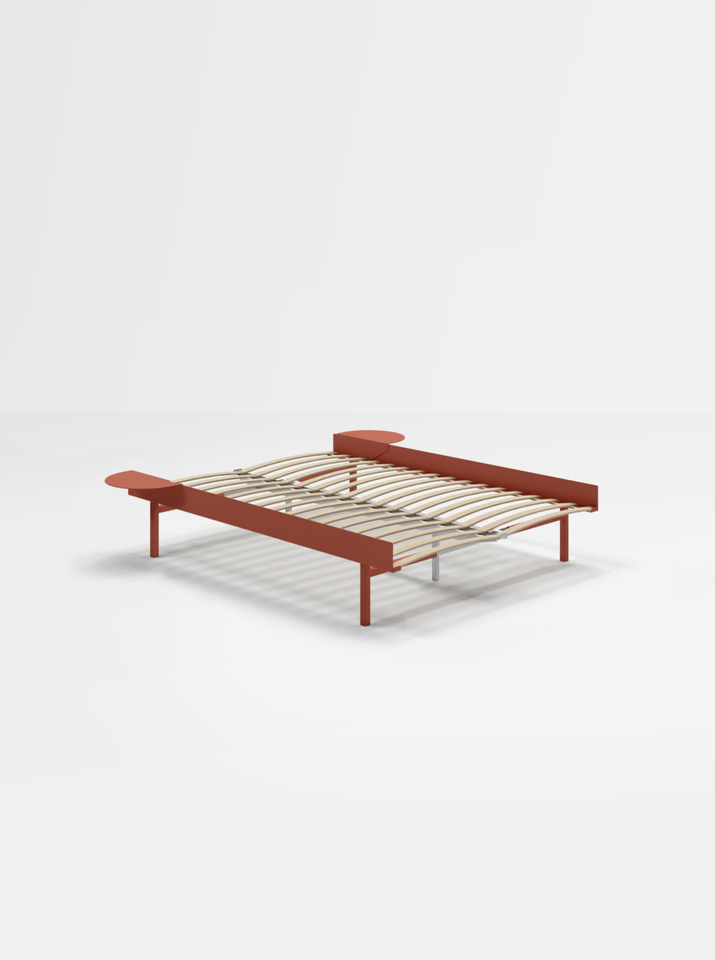 Moebe Bed, Tall Legs, 150 Cm, Slats, 2x Side Table, Terracotta