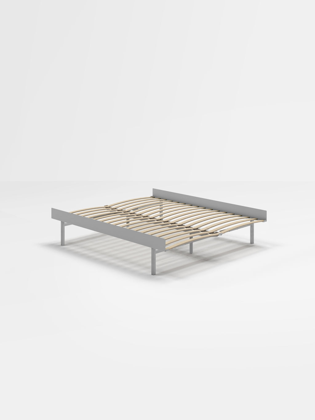 Moebe Bed, Tall Legs, 150 Cm, Slats, Stainless Steel