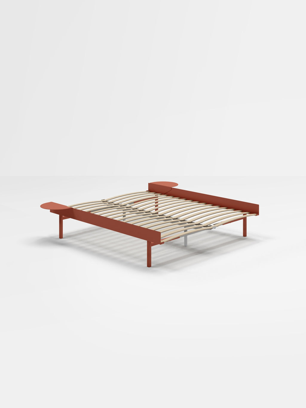 Moebe Bed, Tall Legs, 160 Cm, Slats, 2x Side Table, Terracotta