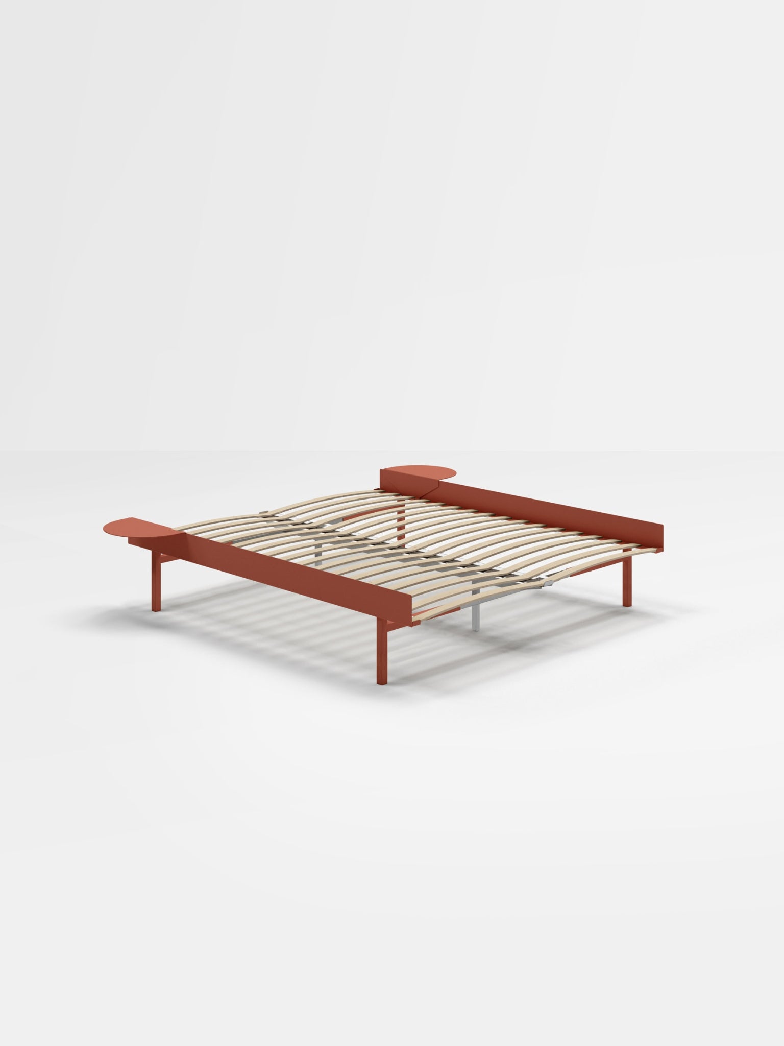 Moebe Bed, Tall Legs, 160 Cm, Slats, 2x Side Table, Terracotta