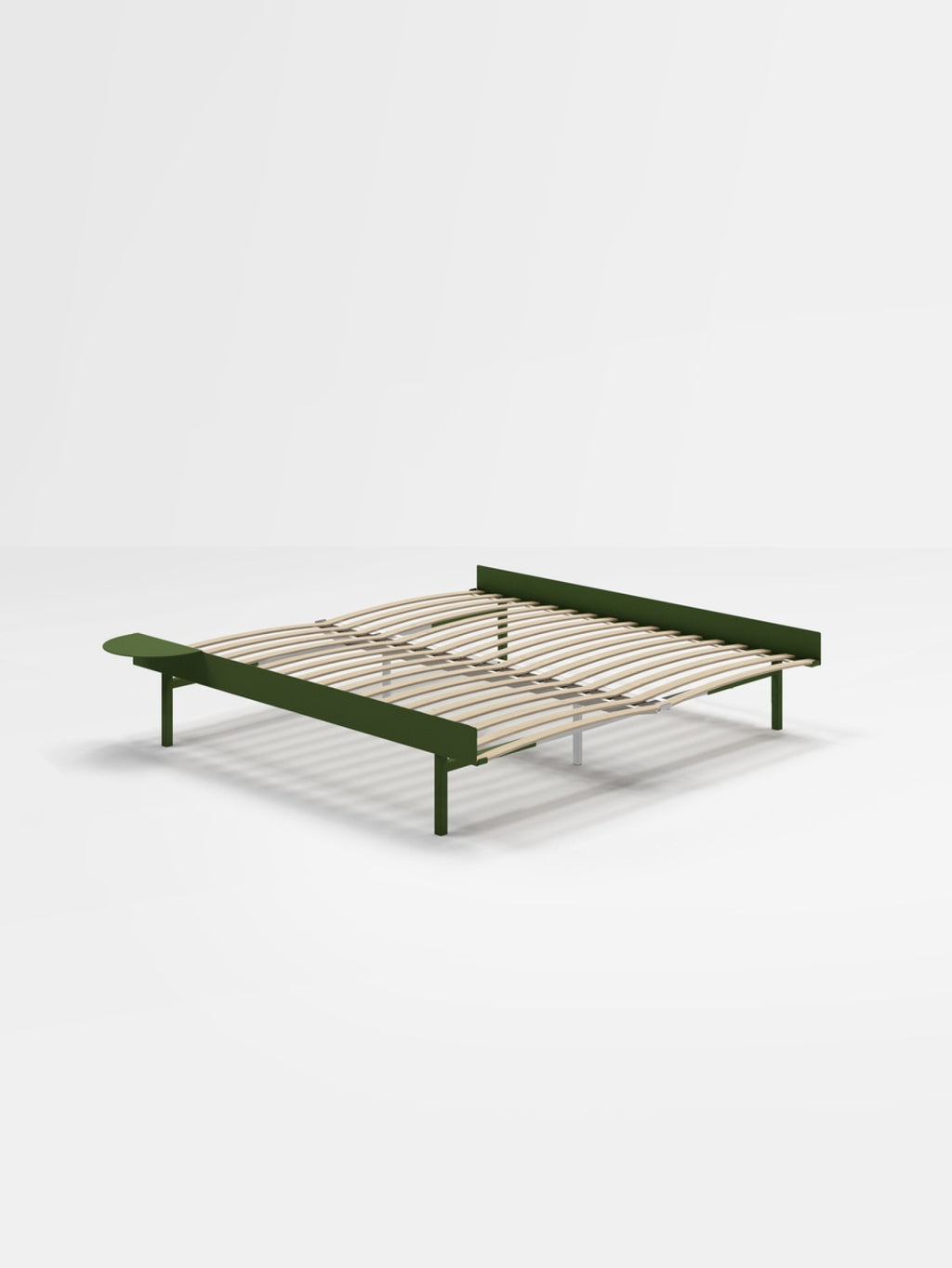 Moebe Bed, Tall Legs, 180 Cm, Slats, 1x Side Table, Pine Green