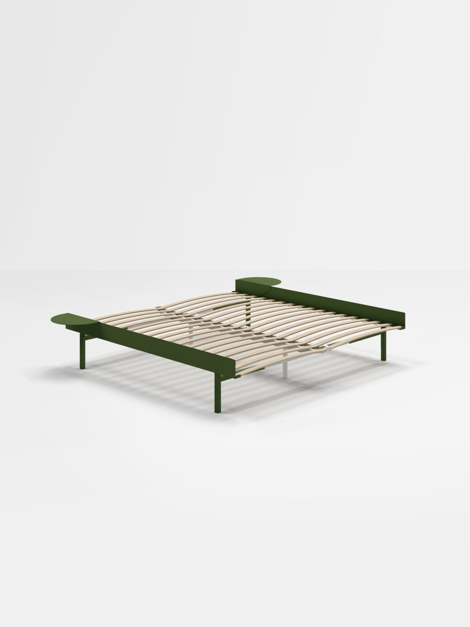 Moebe Bed, Tall Legs, 180 Cm, Slats, 2x Side Table, Pine Green