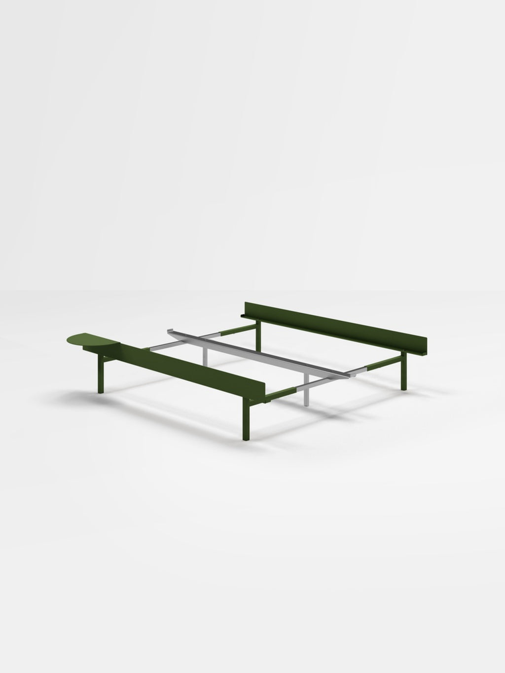 Moebe Bed, Tall Legs, 90-180 Cm, 1x Side Table, Pine Green