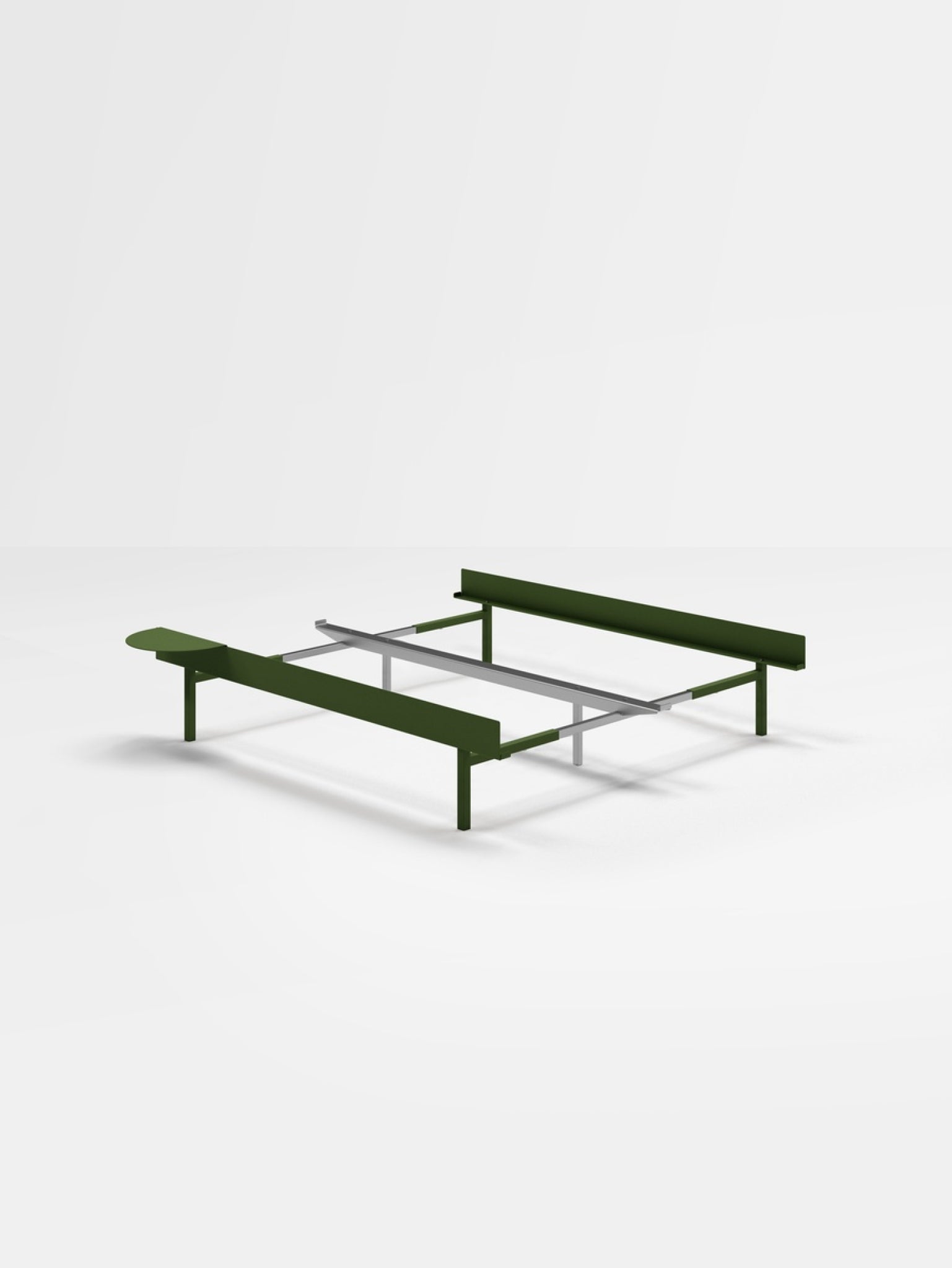 Moebe Bed, Tall Legs, 90-180 Cm, 1x Side Table, Pine Green