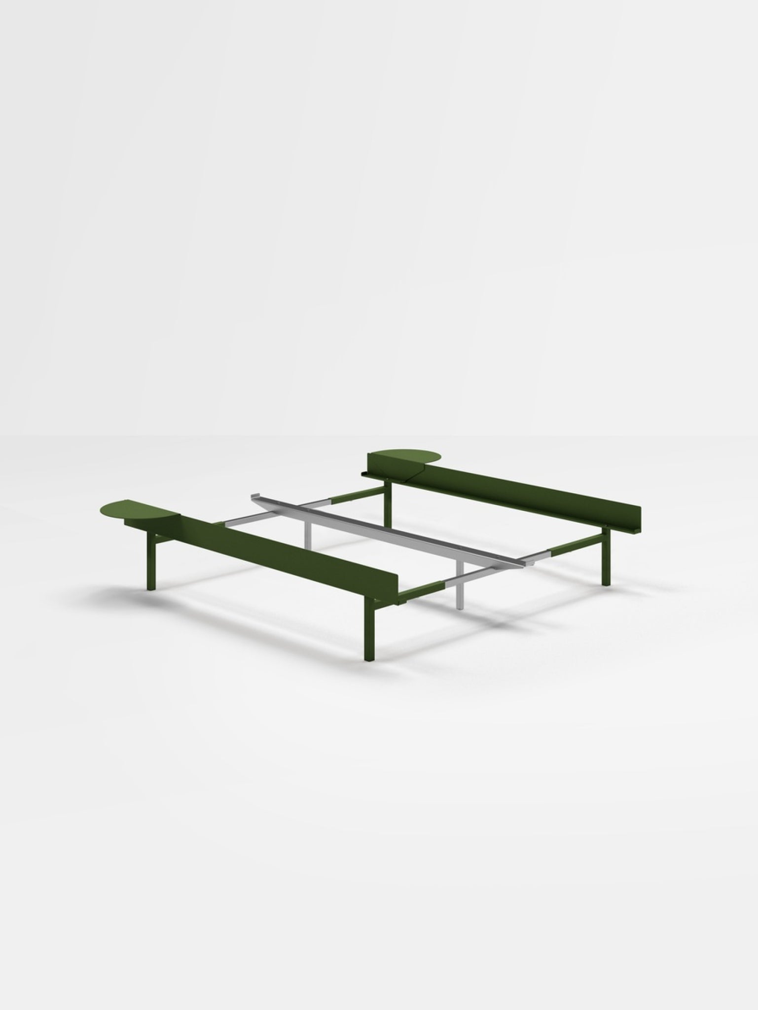 Moebe Bed, Tall Legs, 90-180 Cm, 2x Side Table, Pine Green