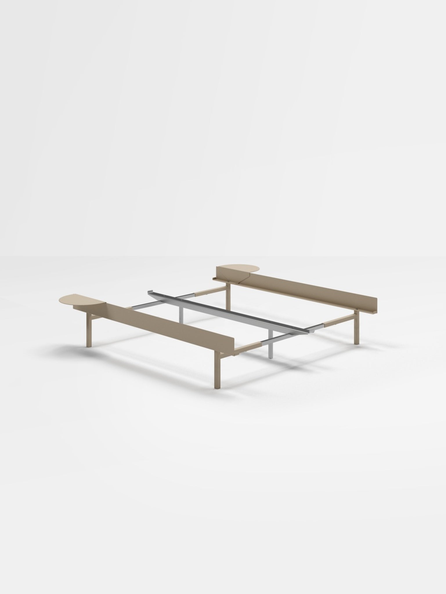 Moebe Bed, Tall Legs, 90-180 Cm, 2x Side Table, Sand