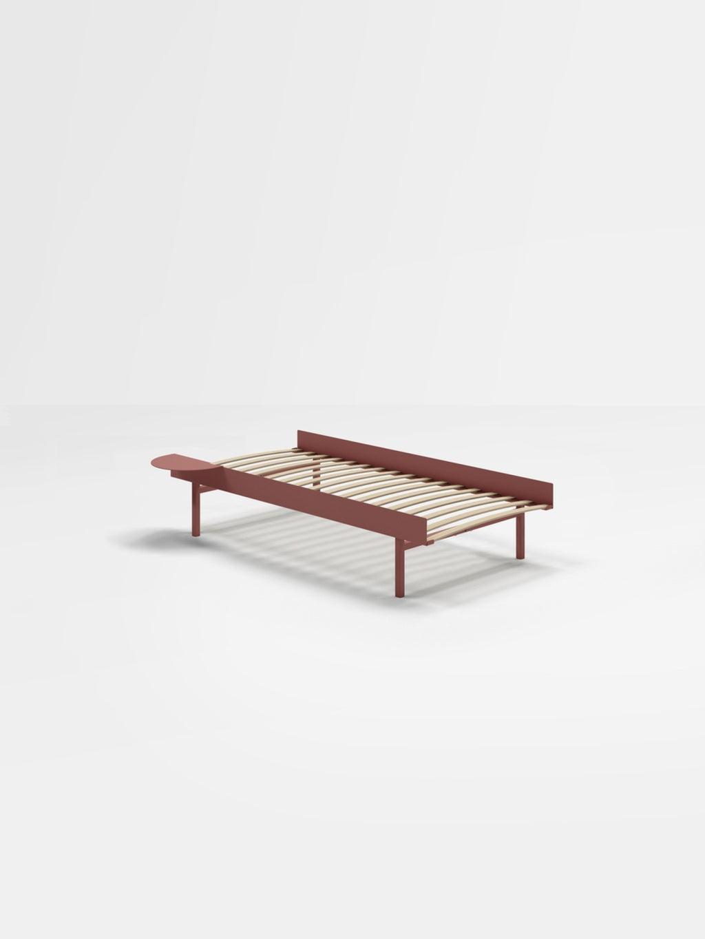 Moebe Bed, Tall Legs, 90 Cm, Slats, 1x Side Table, Dusty Rose