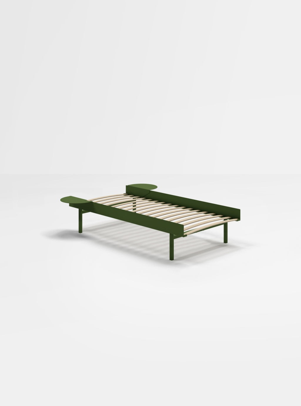 Moebe Bed, Tall Legs, 90 Cm, Slats, 2x Side Table, Pine Green