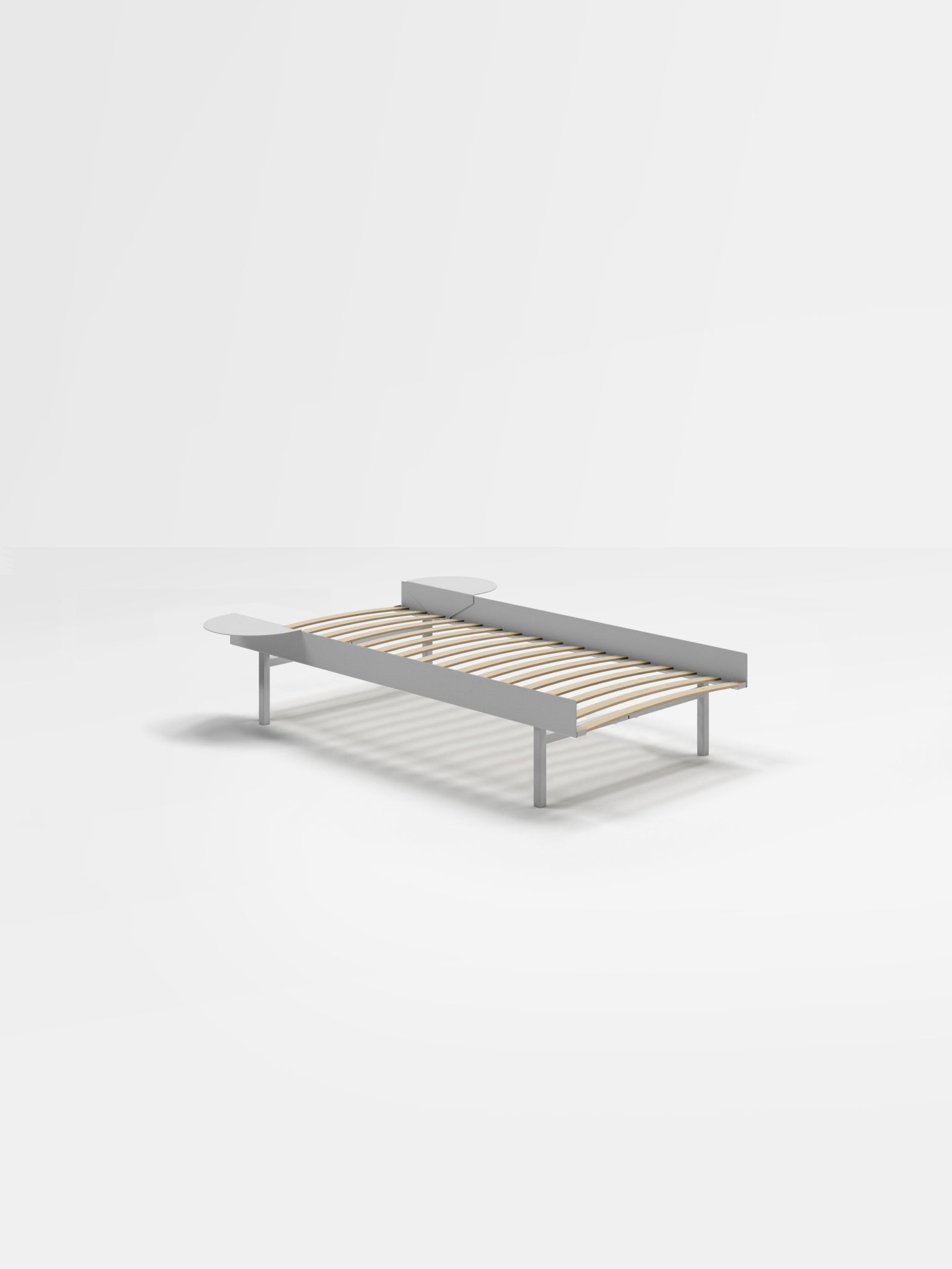 Moebe Bed, Tall Legs, 90 Cm, Slats, 2x Side Table, Stainless Steel