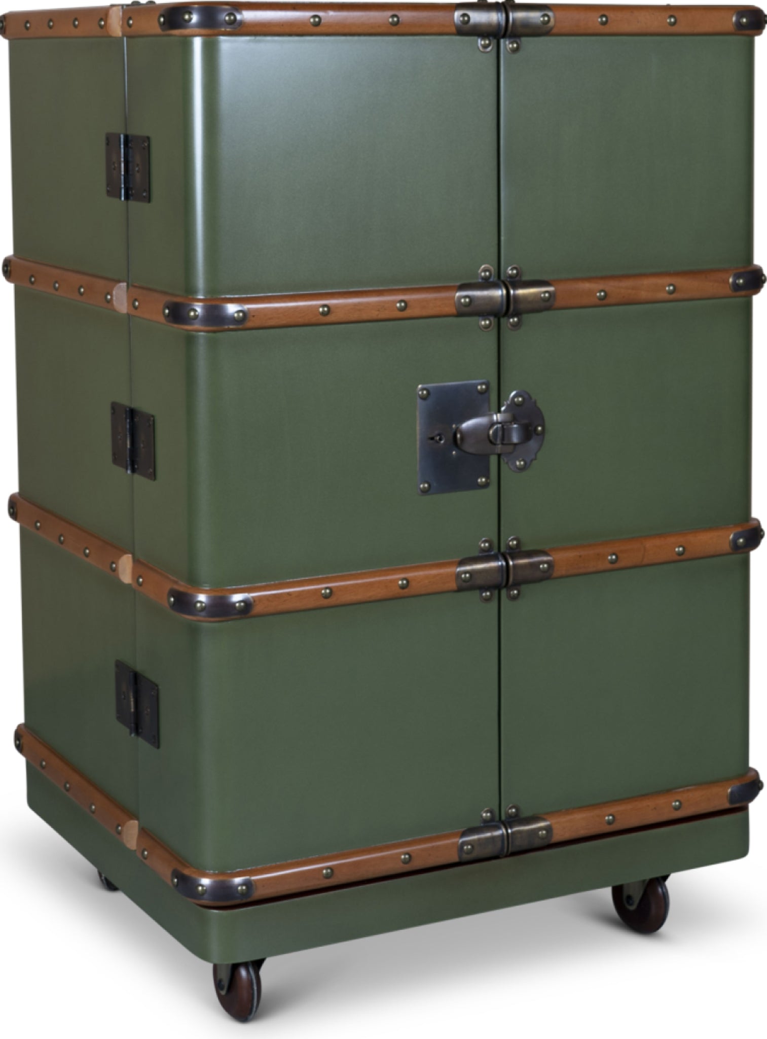 Authentic Models Polo Club Travel Suitcase Cabinet Bar, Field Green