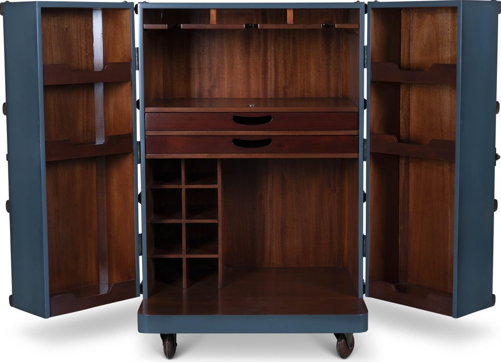 Authentic Models Polo Club Travel Suitcase Cabinet Bar, Petrol