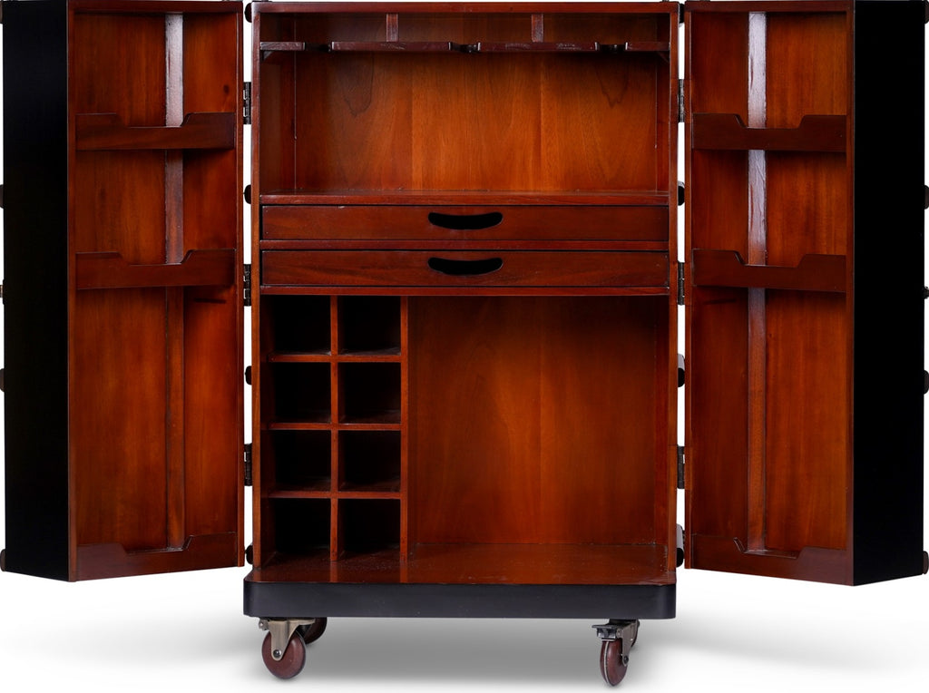 Authentic Models Polo Club Travel Suitcase Cabinet Bar, Black