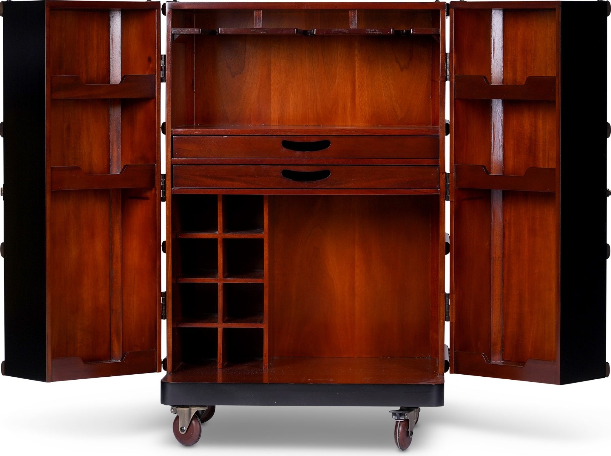 Authentic Models Polo Club Travel Suitcase Cabinet Bar, Black