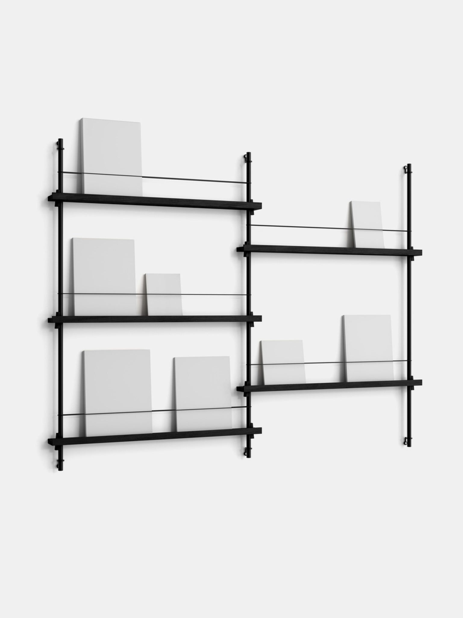 Moebe Magazine Shelving Set Ms.115.2, Black Shelves, Black Legs (fsc Mix Credit)