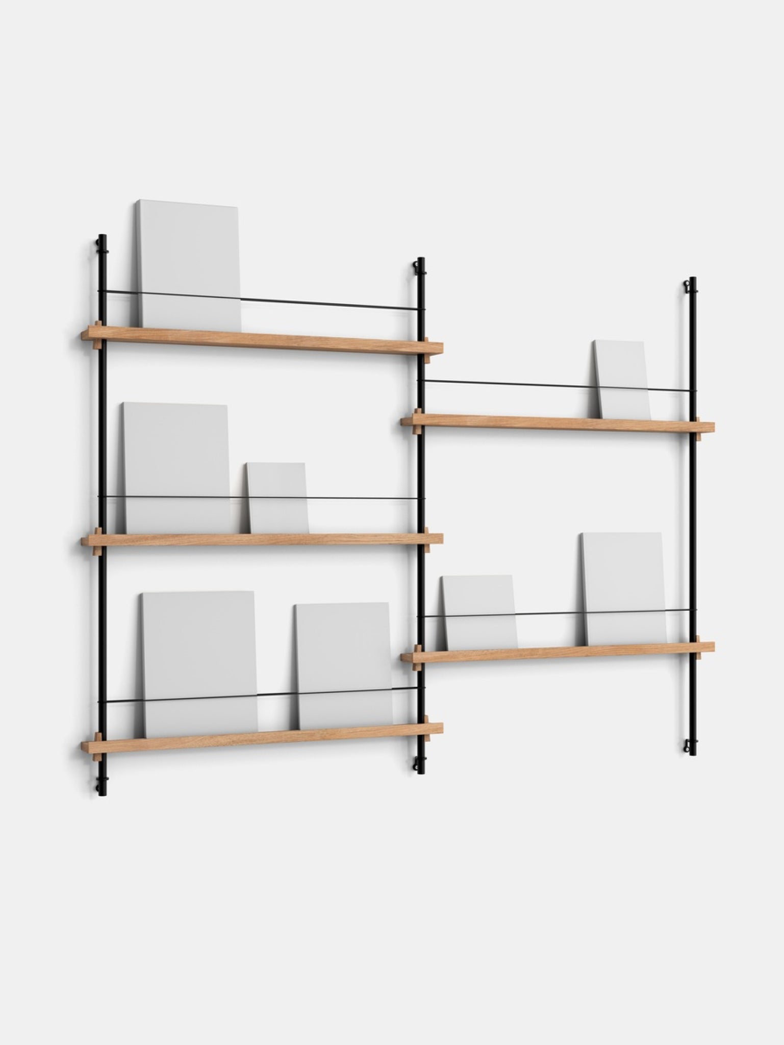 Moebe Magazine Shelving Set Ms.115.2, Oak Shelves, Black Legs (fsc Mix Credit)