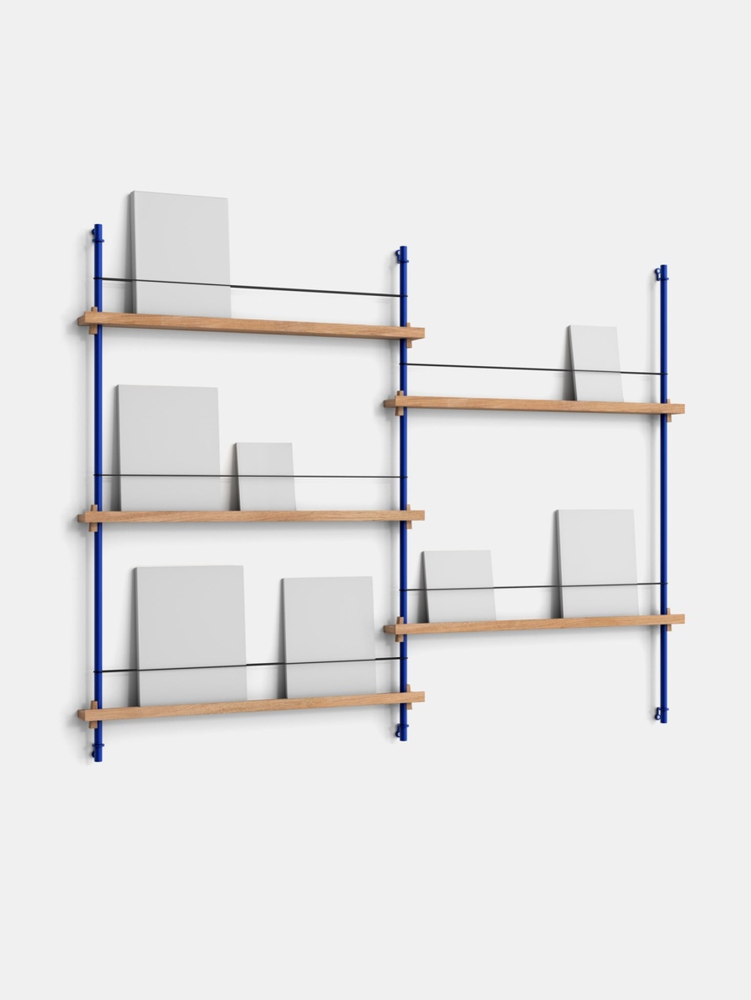 Moebe Magazine Shelving Set Ms.115.2, Oak Shelves, Deep Blue Legs (fsc Mix Credit)