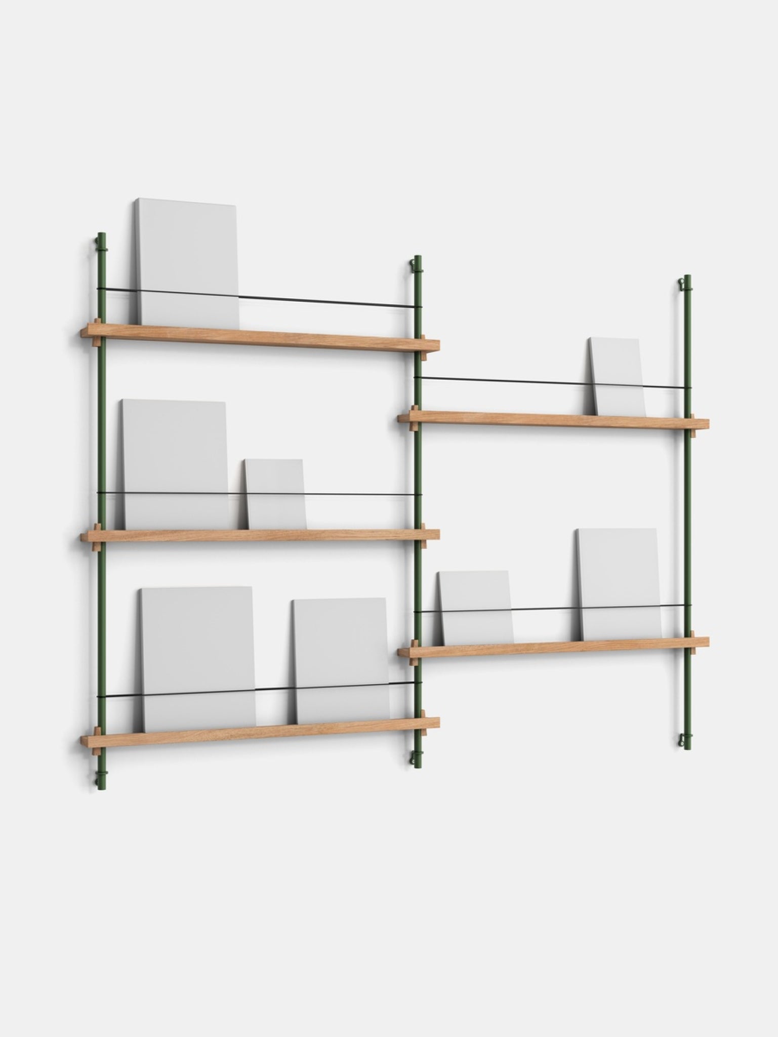Moebe Magazine Shelving Set Ms.115.2, Oak Shelves, Pine Green Legs (fsc Mix Credit)