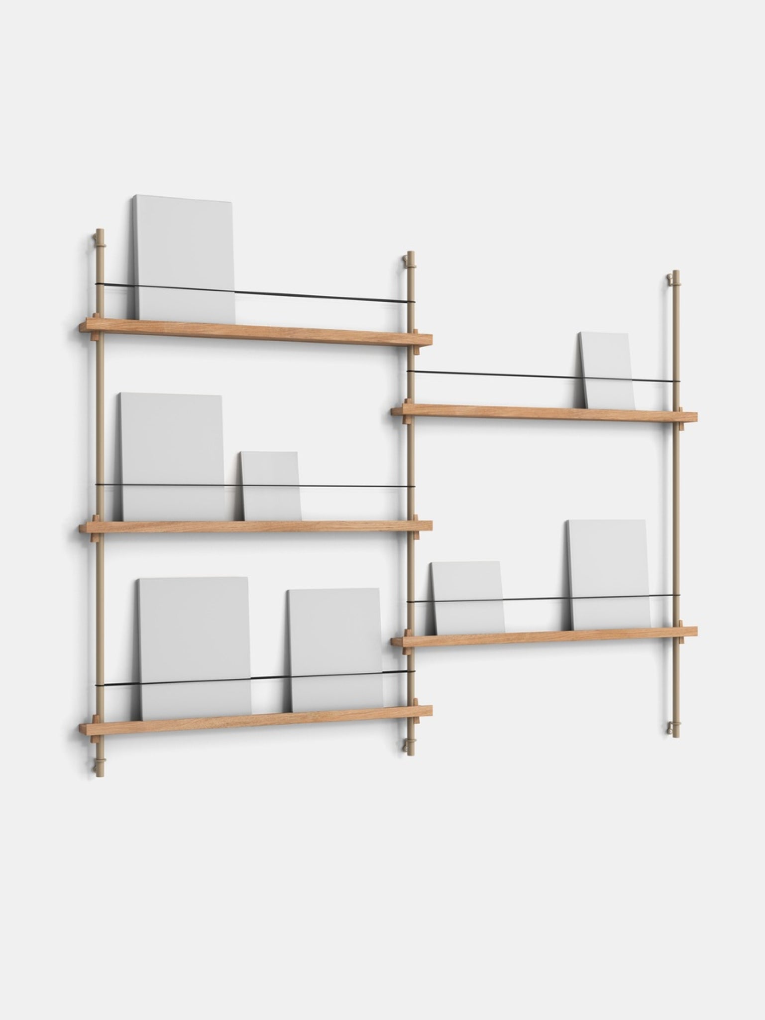 Moebe Magazine Shelving Set Ms.115.2, Oak Shelves, Warm Grey Legs (fsc Mix Credit)