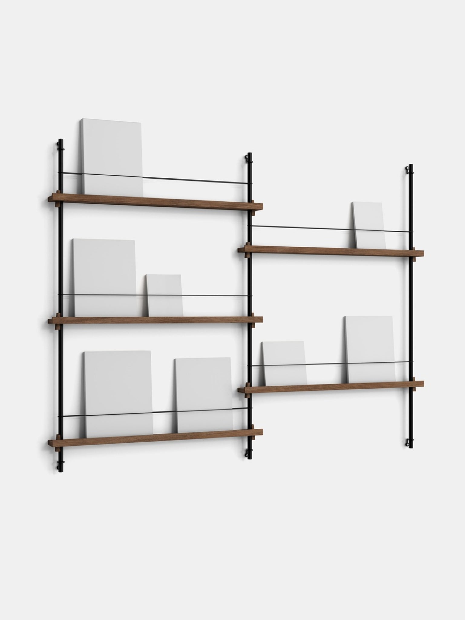 Moebe Magazine Shelving Set Ms.115.2, Smoked Oak Shelves, Black Legs (fsc Mix Credit)