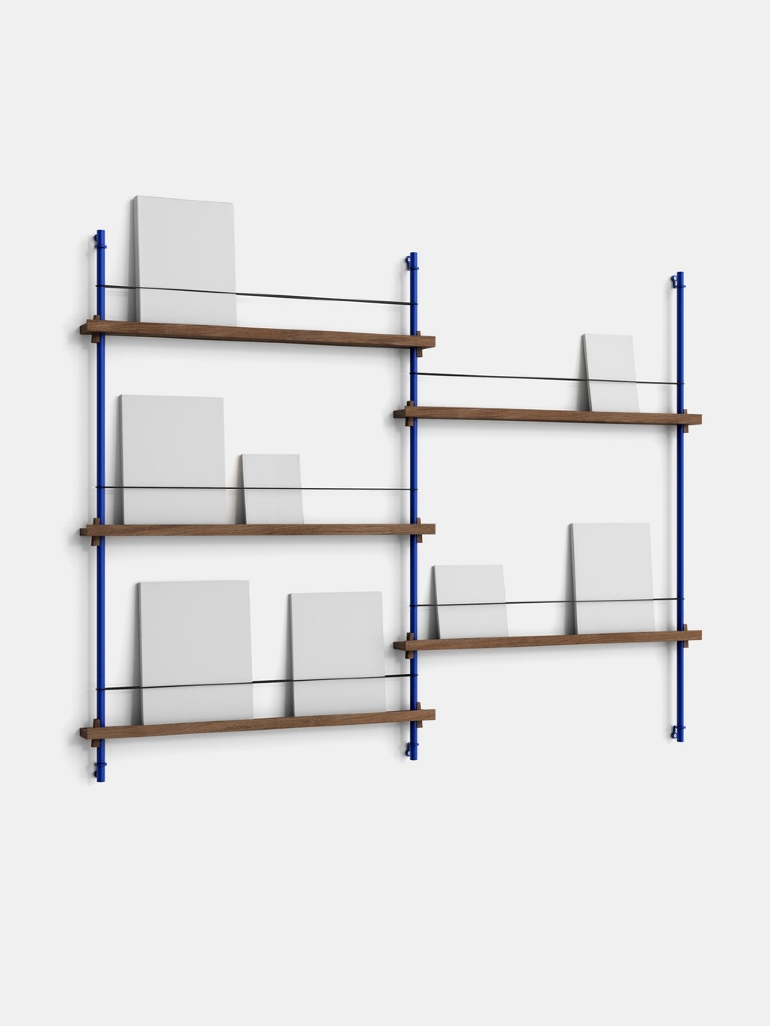 Moebe Magazine Shelving Set Ms.115.2, Smoked Oak Shelves, Deep Blue Legs (fsc Mix Credit)