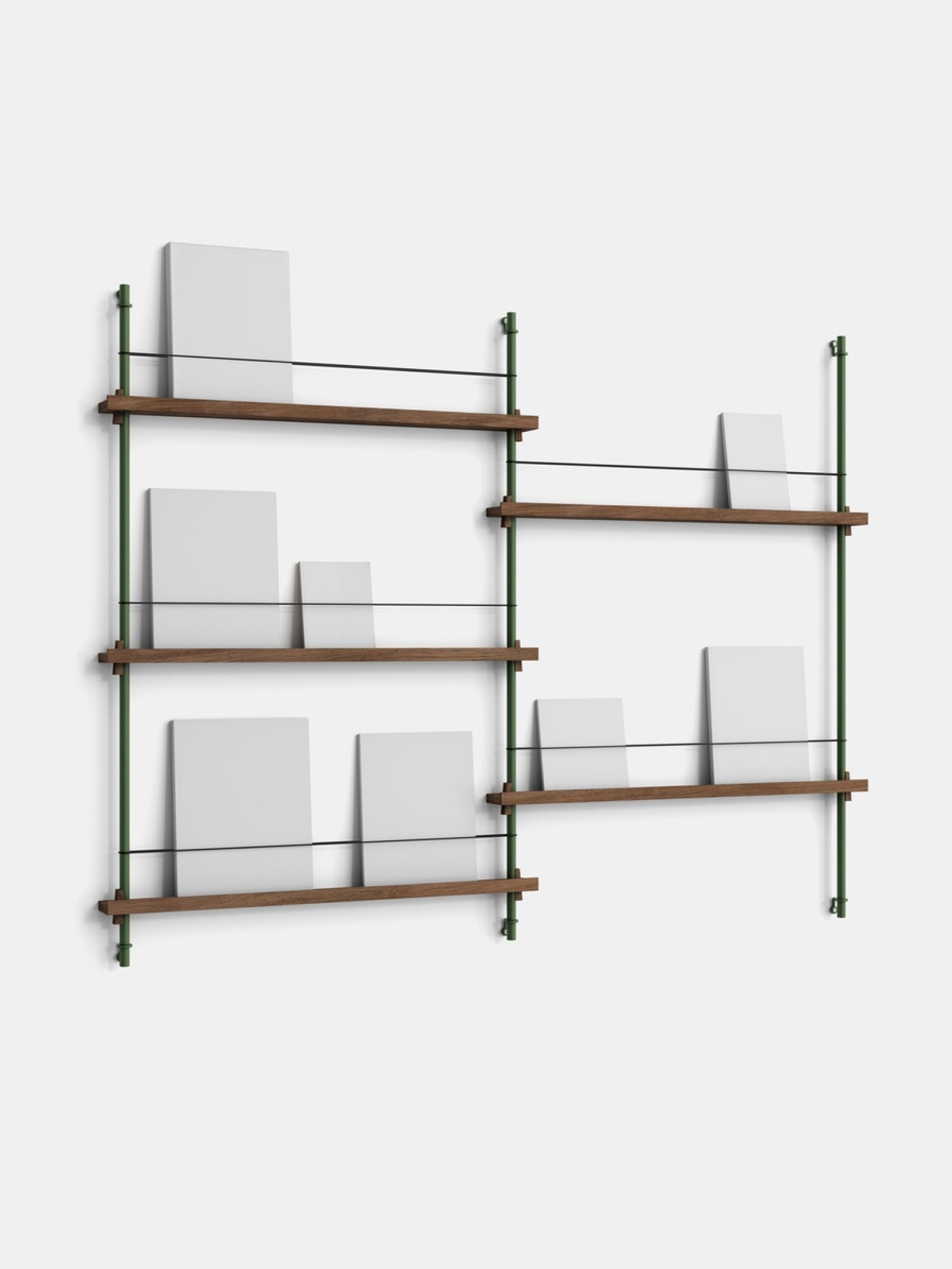 Moebe Magazine Shelving Set Ms.115.2, Smoked Oak Shelves, Pine Green Legs (fsc Mix Credit)
