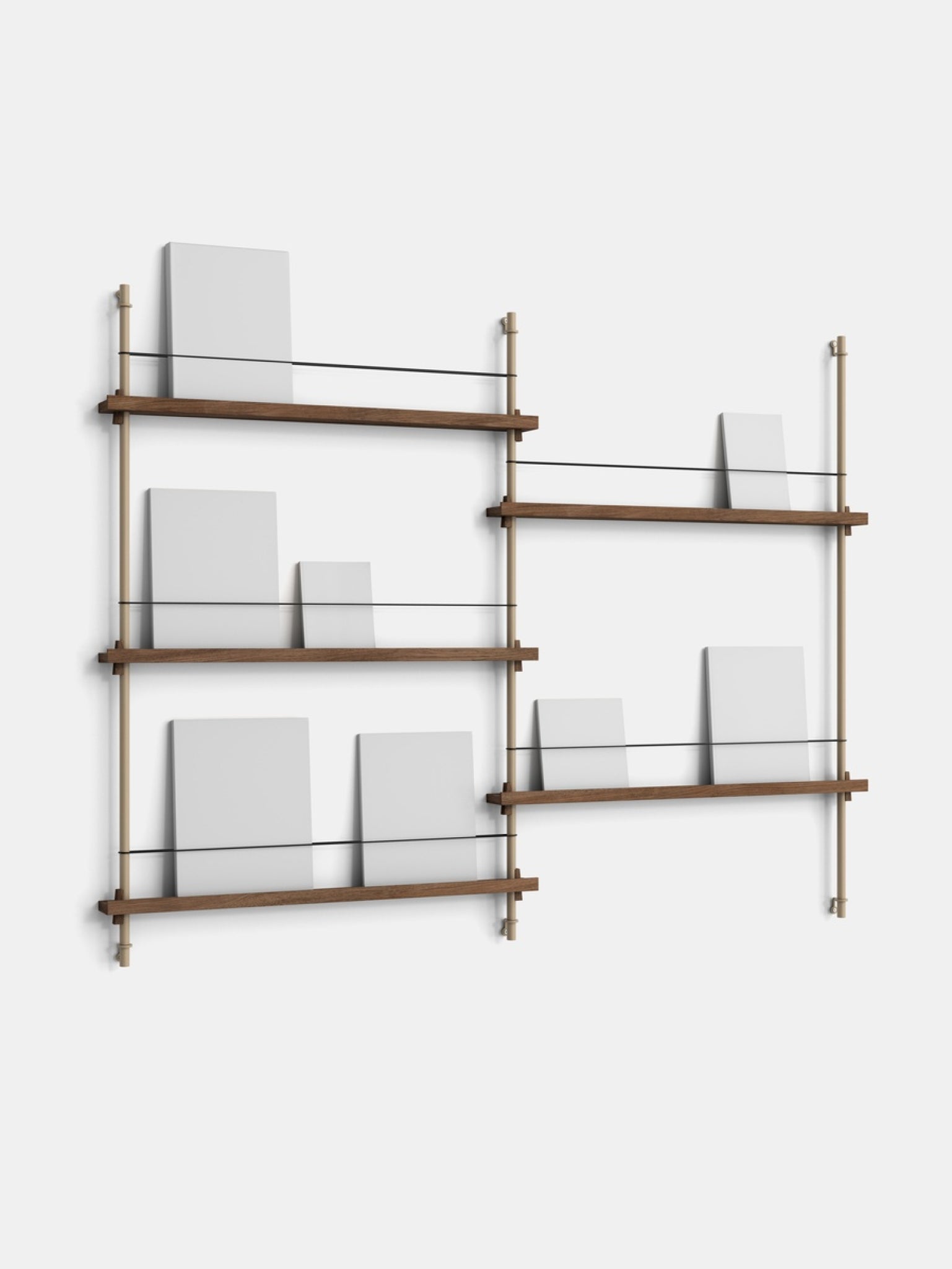 Moebe Magazine Shelving Set Ms.115.2, Smoked Oak Shelves, Warm Grey Legs (fsc Mix Credit)