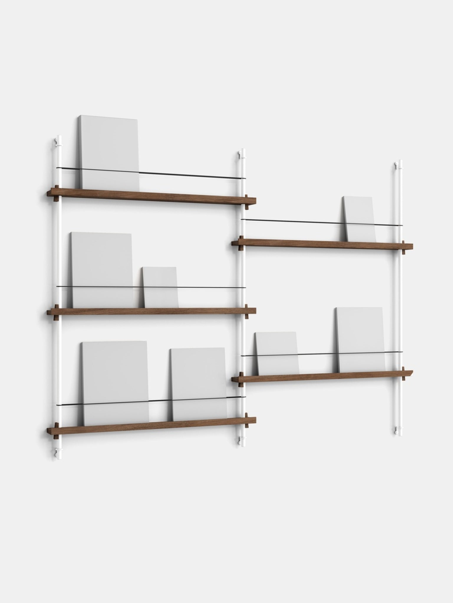 Moebe Magazine Shelving Set Ms.115.2, Smoked Oak Shelves, White Legs (fsc Mix Credit)
