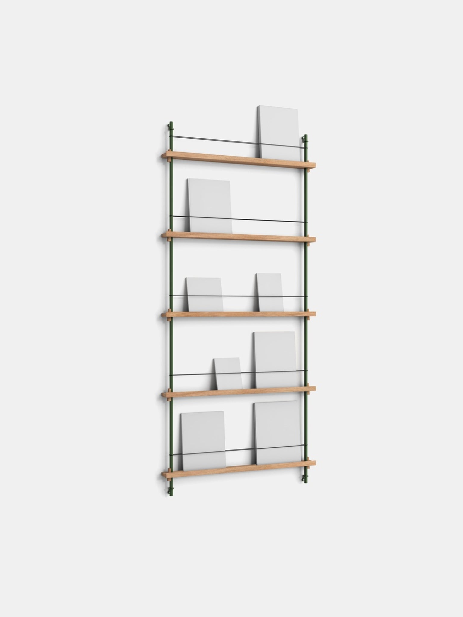 Moebe Magazine Shelving Set Ms.180.1, Oak Shelves, Pine Green Legs (fsc Mix Credit)