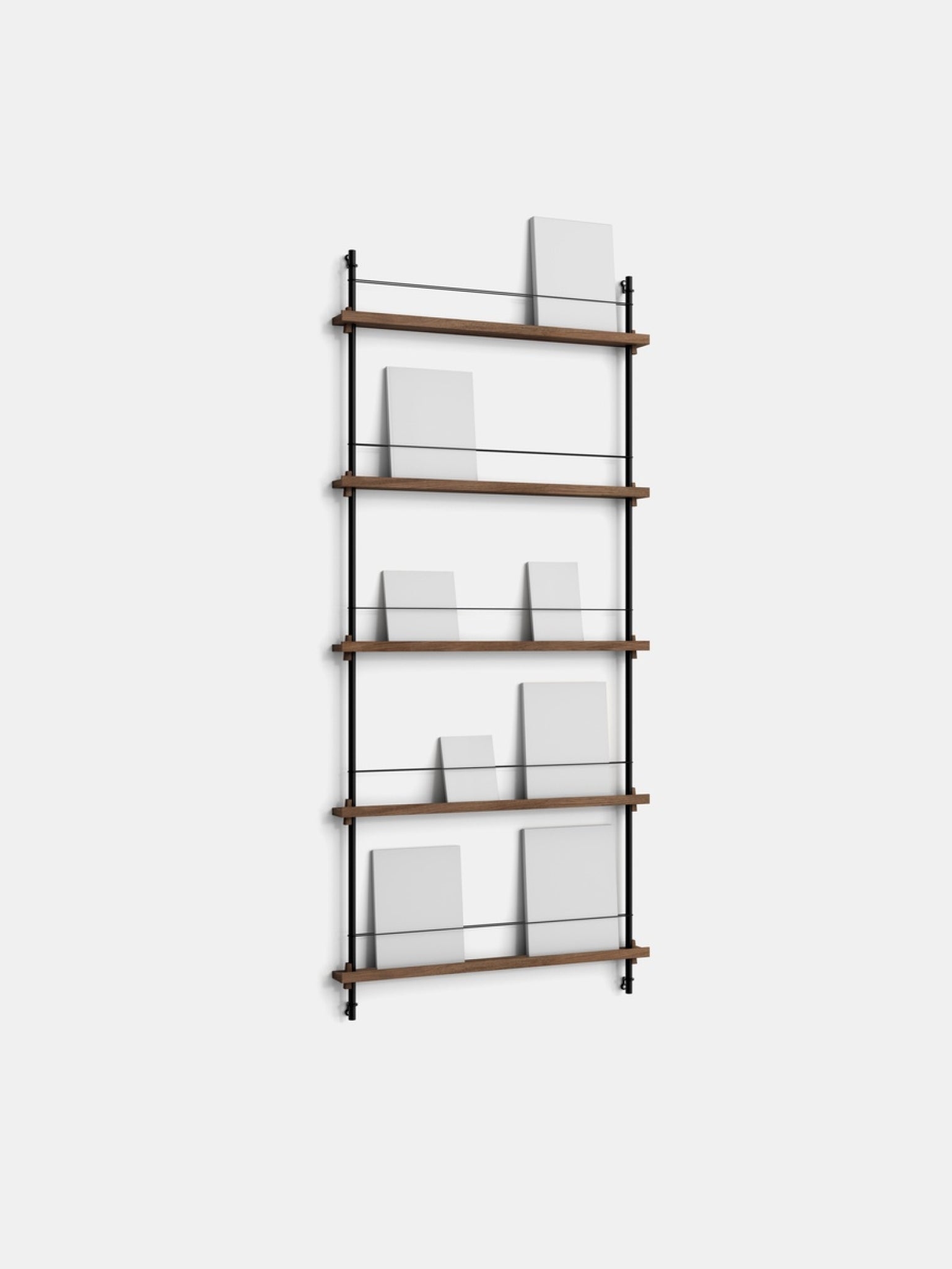 Moebe Magazine Shelving Set Ms.180.1, Smoked Oak Shelves, Black Legs (fsc Mix Credit)