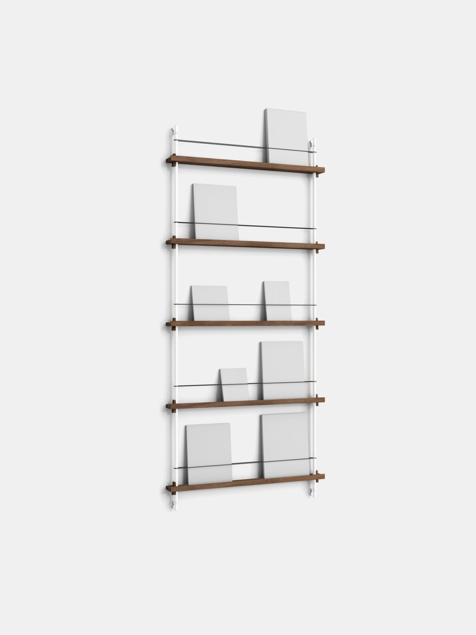 Moebe Magazine Shelving Set Ms.180.1, Smoked Oak Shelves, White Legs (fsc Mix Credit)