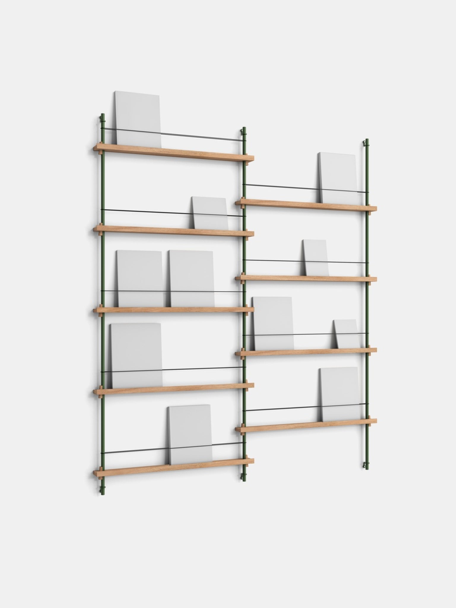 Moebe Magazine Shelving Set Ms.180.2, Oak Shelves, Pine Green Legs (fsc Mix Credit)