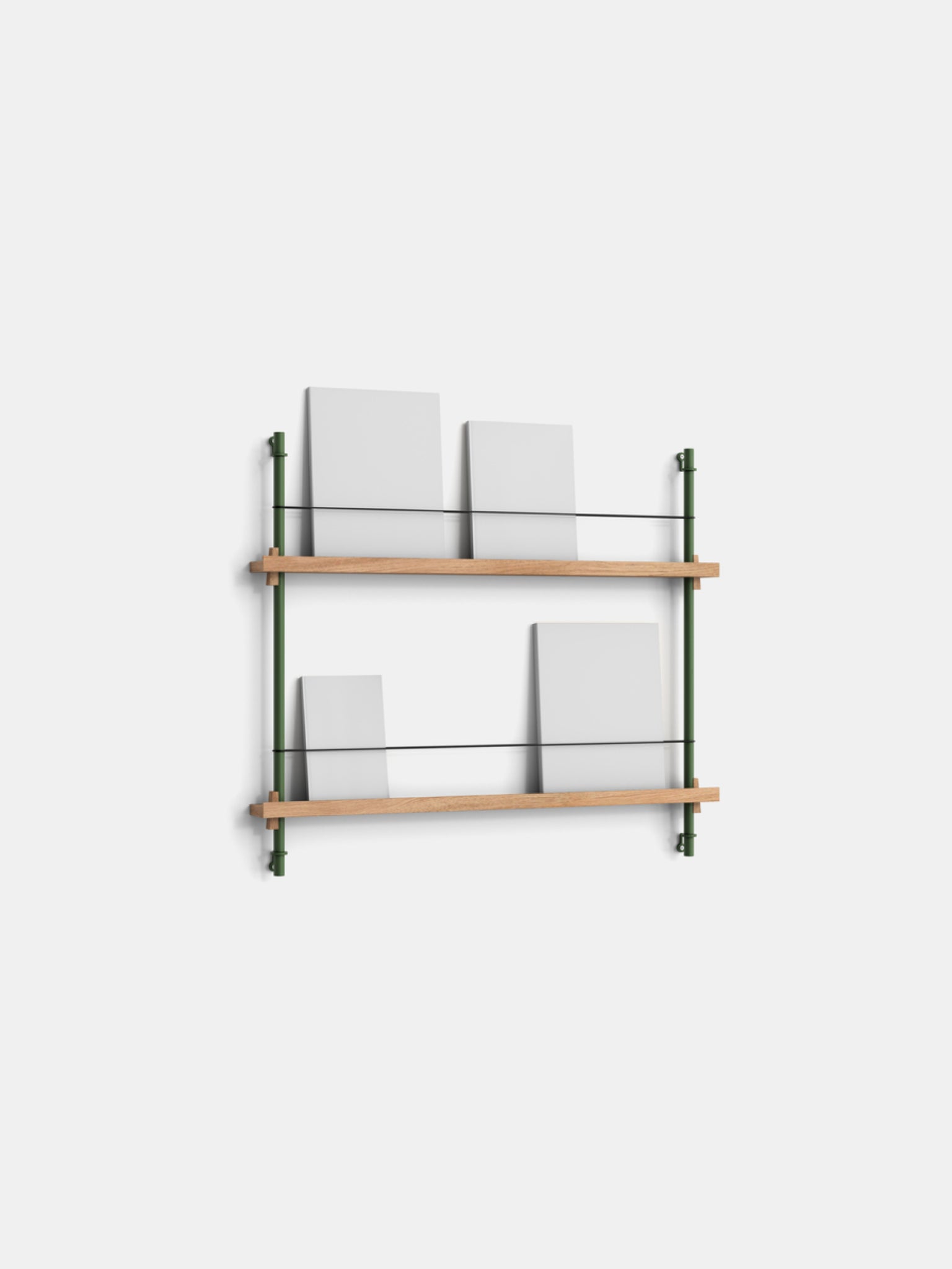 Moebe Magazine Shelving Set Ms.65.1, Oak Shelves, Pine Green Legs (fsc Mix Credit)