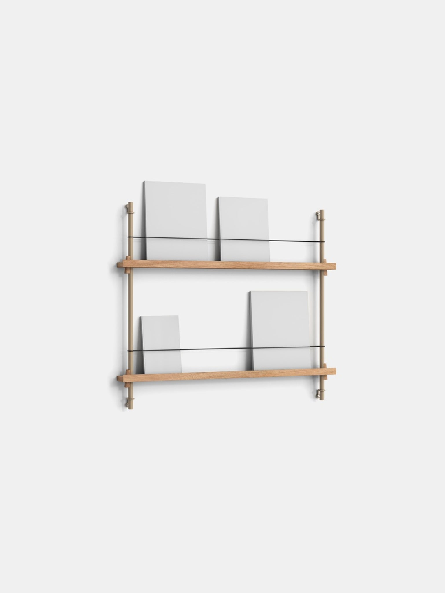 Moebe Magazine Shelving Set Ms.65.1, Oak Shelves, Warm Grey Legs (fsc Mix Credit)