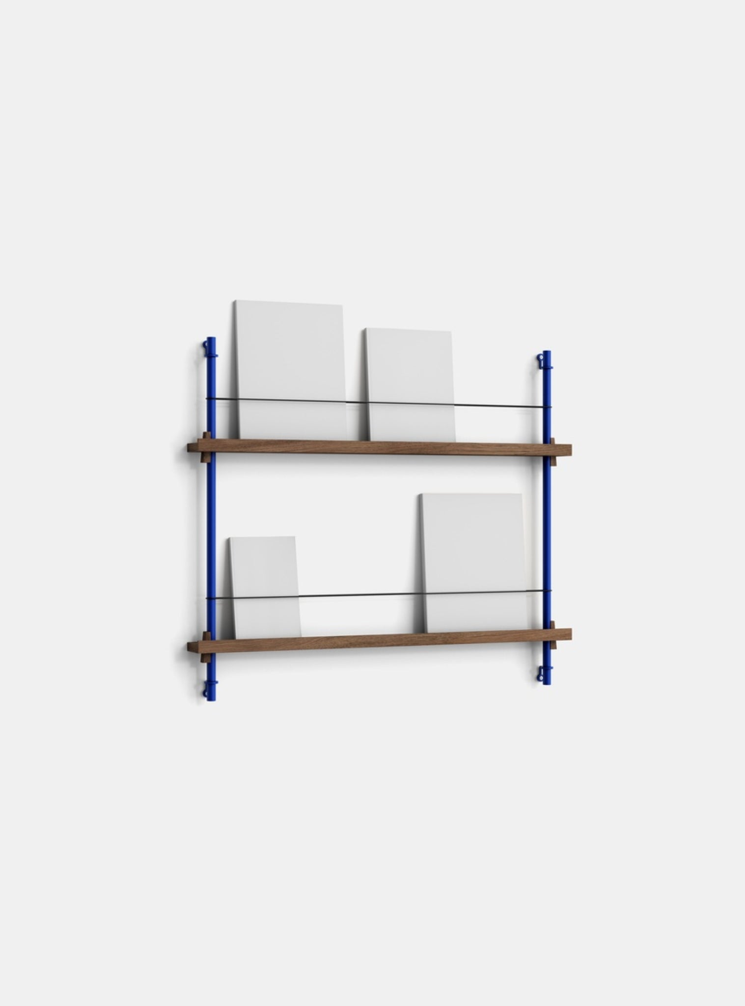 Moebe Magazine Shelving Set Ms.65.1, Smoked Oak Shelves, Deep Blue Legs (fsc Mix Credit)