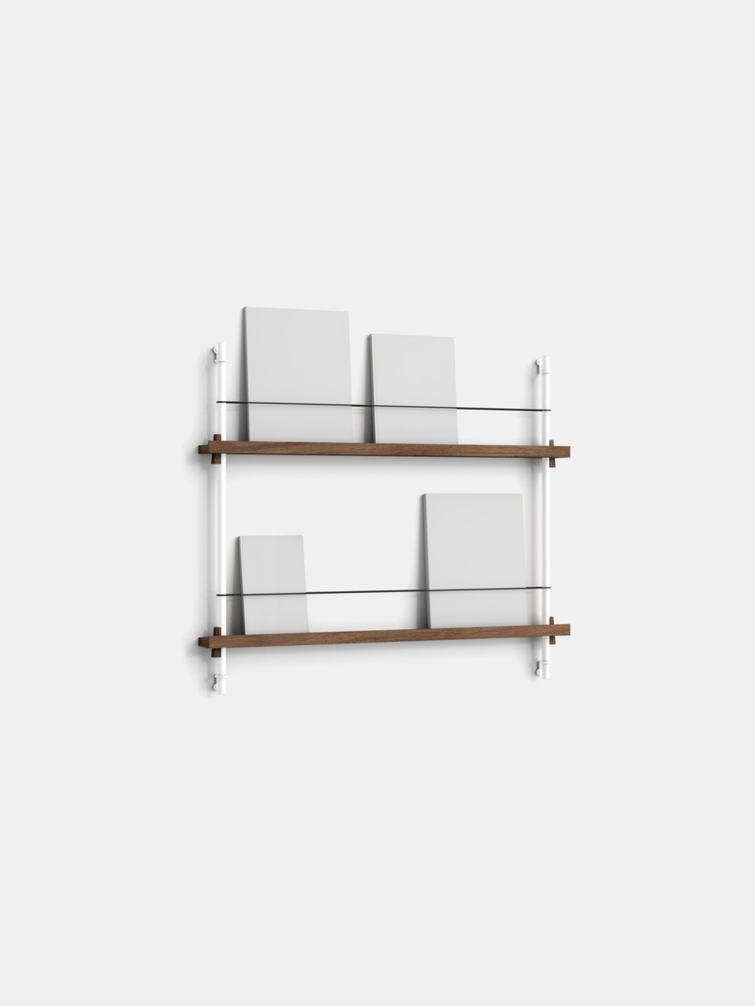Moebe Magazine Shelving Set Ms.65.1, Smoked Oak Shelves, White Legs (fsc Mix Credit)