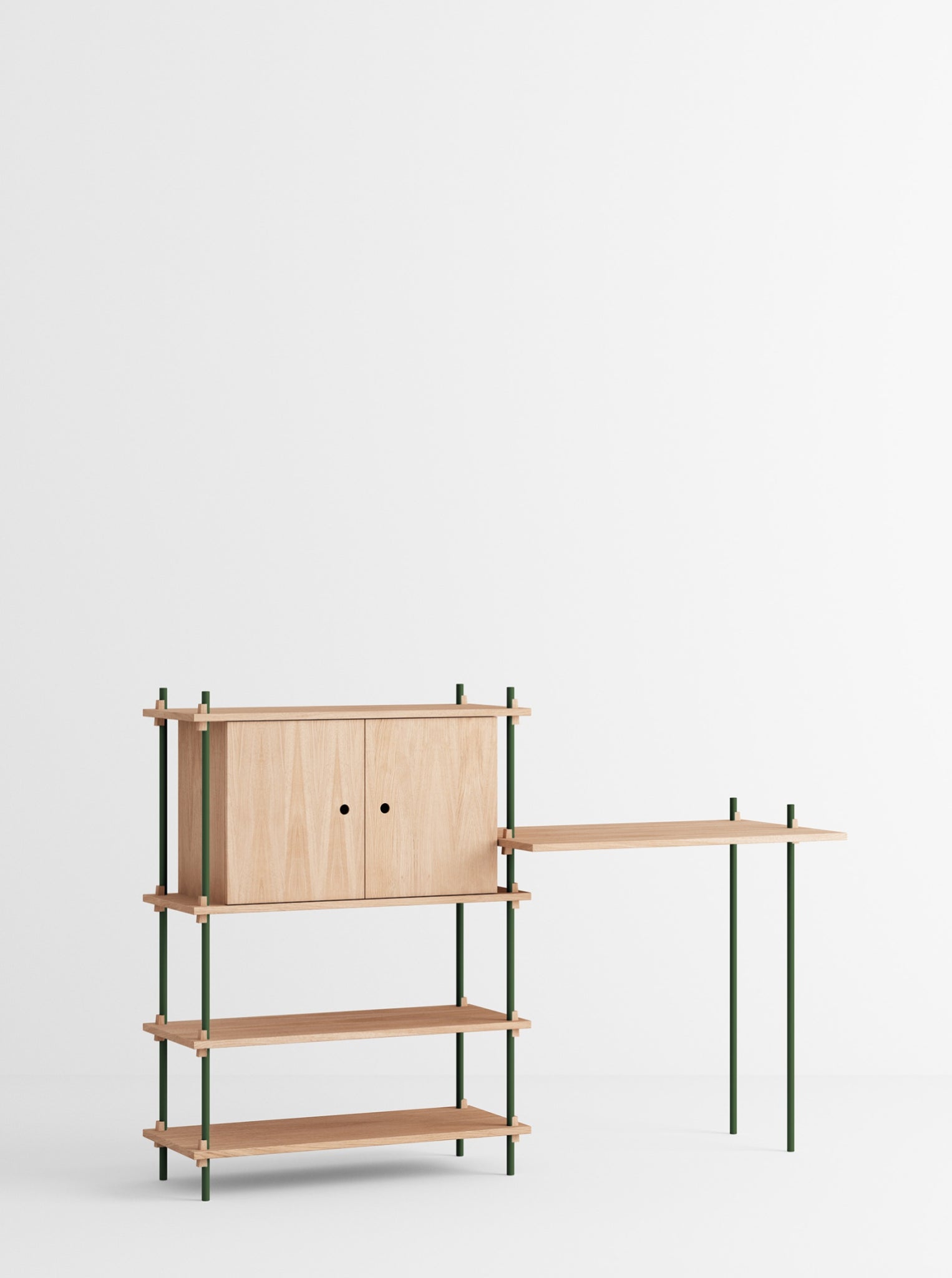 Moebe Shelving Set S.115.2.d, Oak Shelves, Pine Green Legs (fsc Mix Credit)
