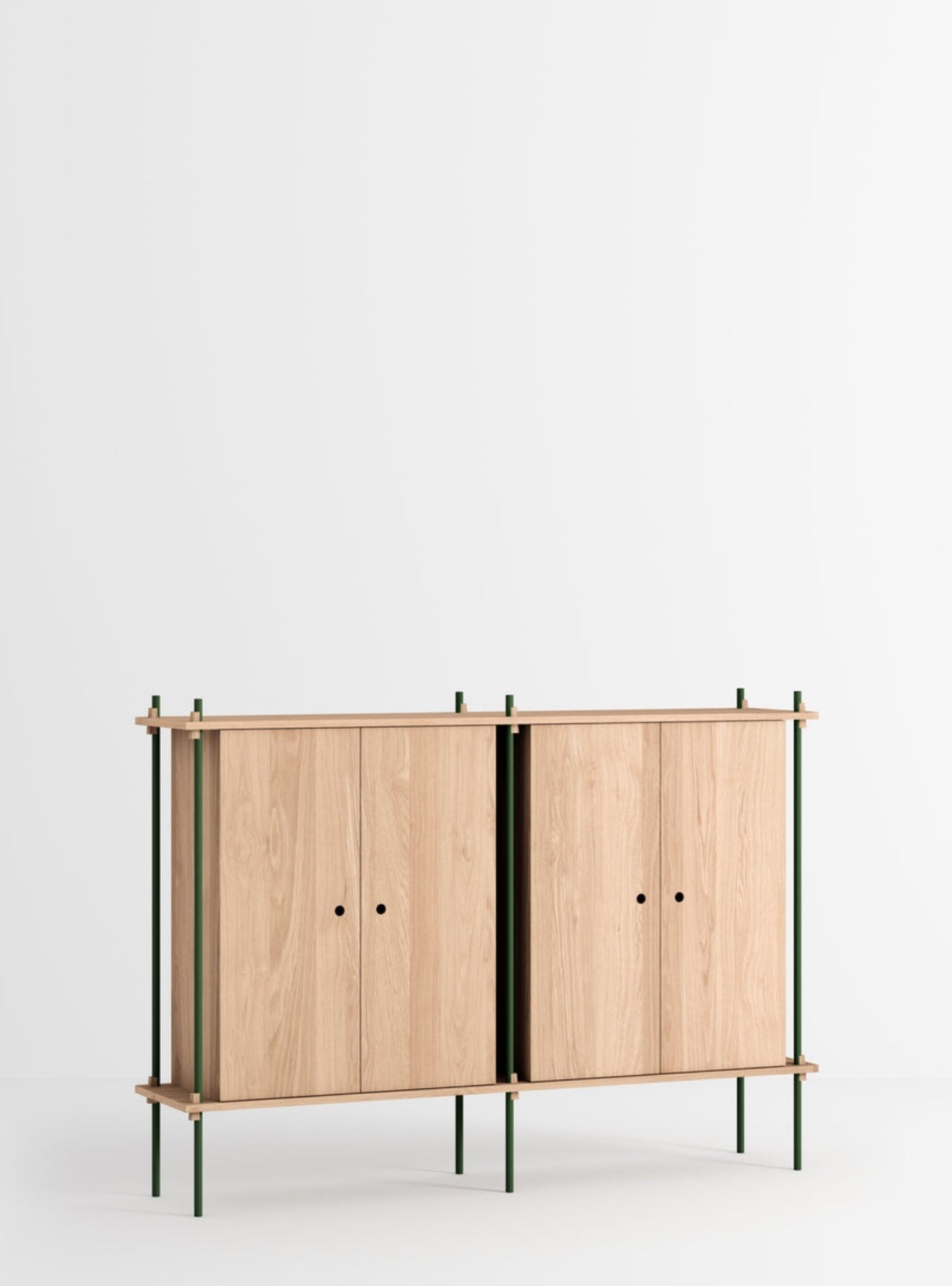 Moebe Shelving Set S.115.2.e, Oak Shelves, Pine Green Legs (fsc Mix Credit)