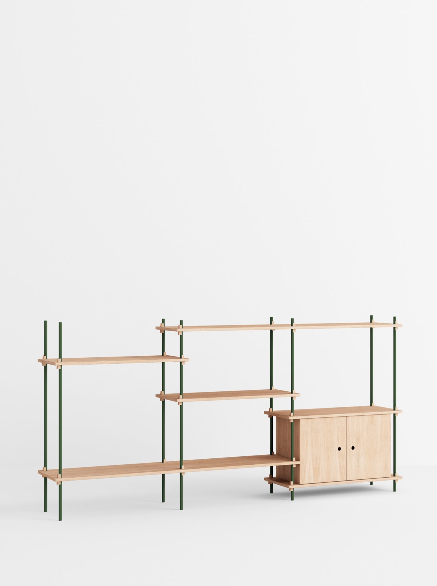 Moebe Shelving Set S.115.3.b, Oak Shelves, Pine Green Legs (fsc Mix Credit)