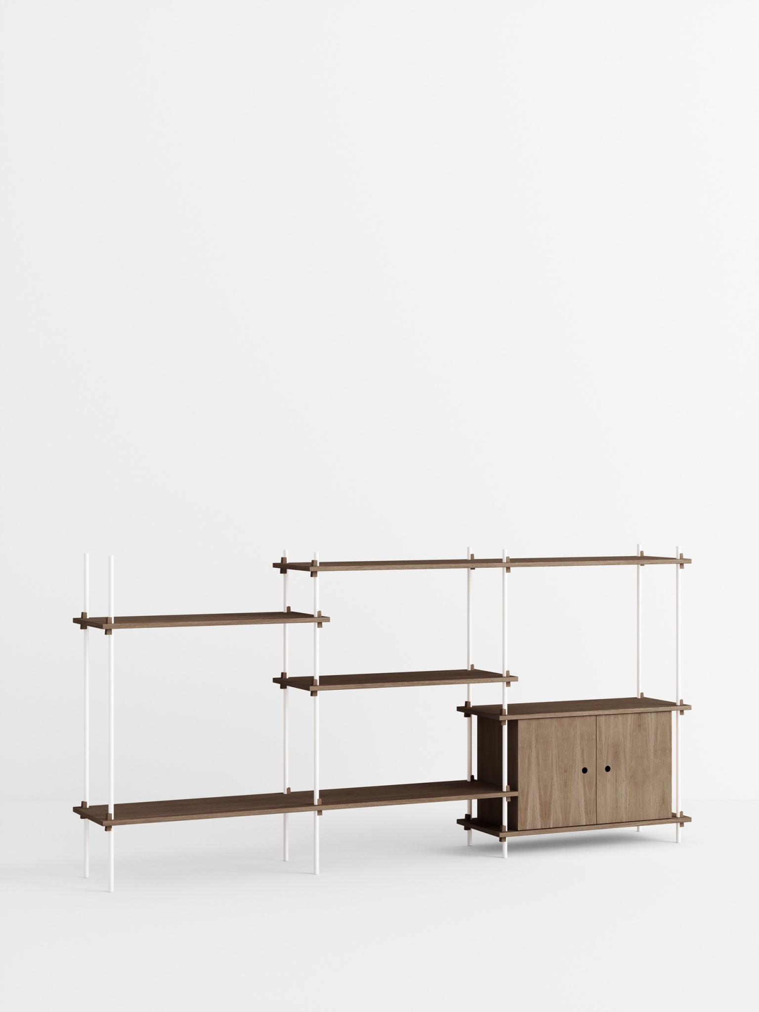 Moebe Shelving Set S.115.3.b, Smoked Oak Shelves, White Legs (fsc Mix Credit)