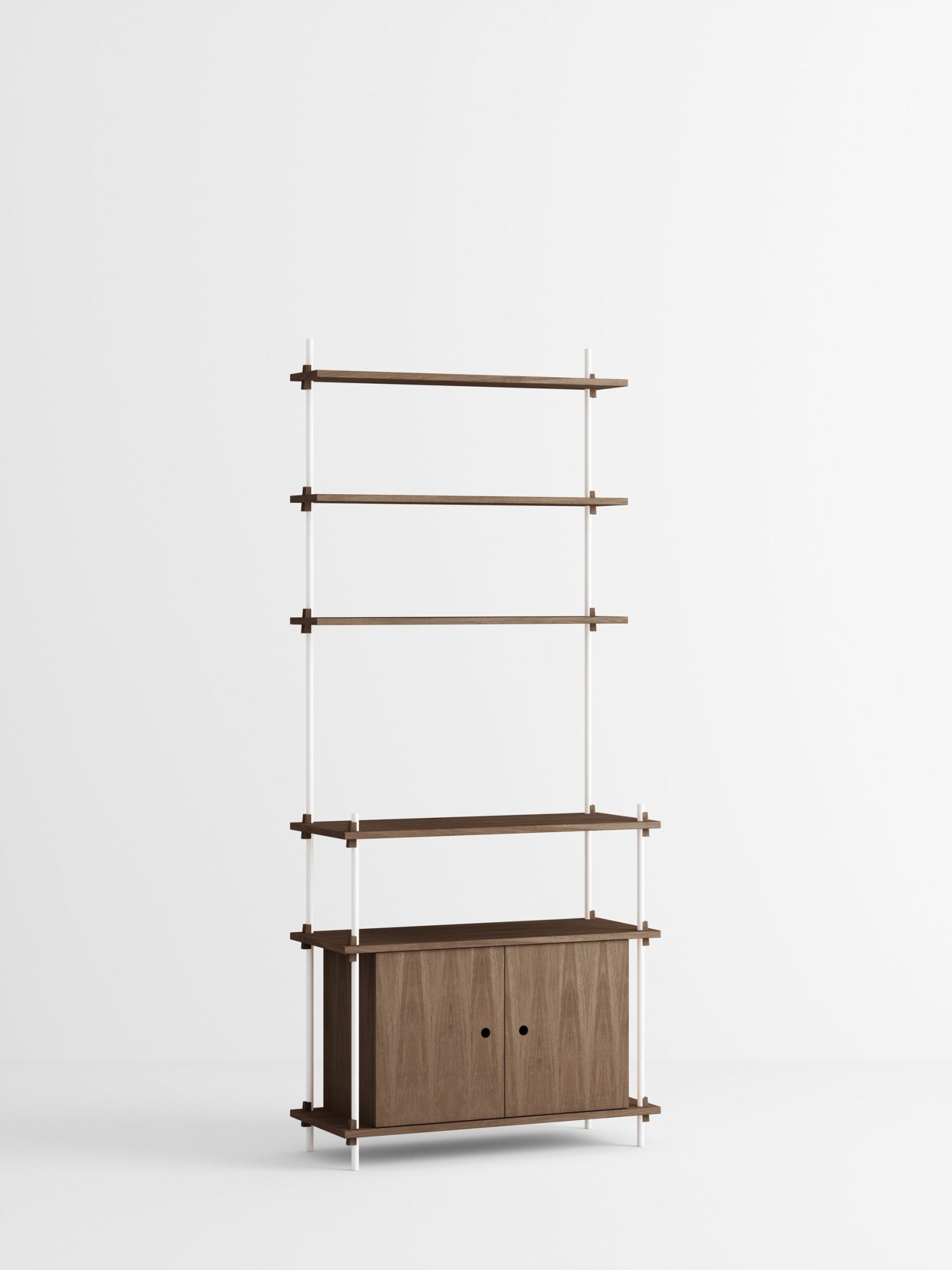 Moebe Shelving Set S.200.1.c, Smoked Oak Shelves, White Legs (fsc Mix Credit)