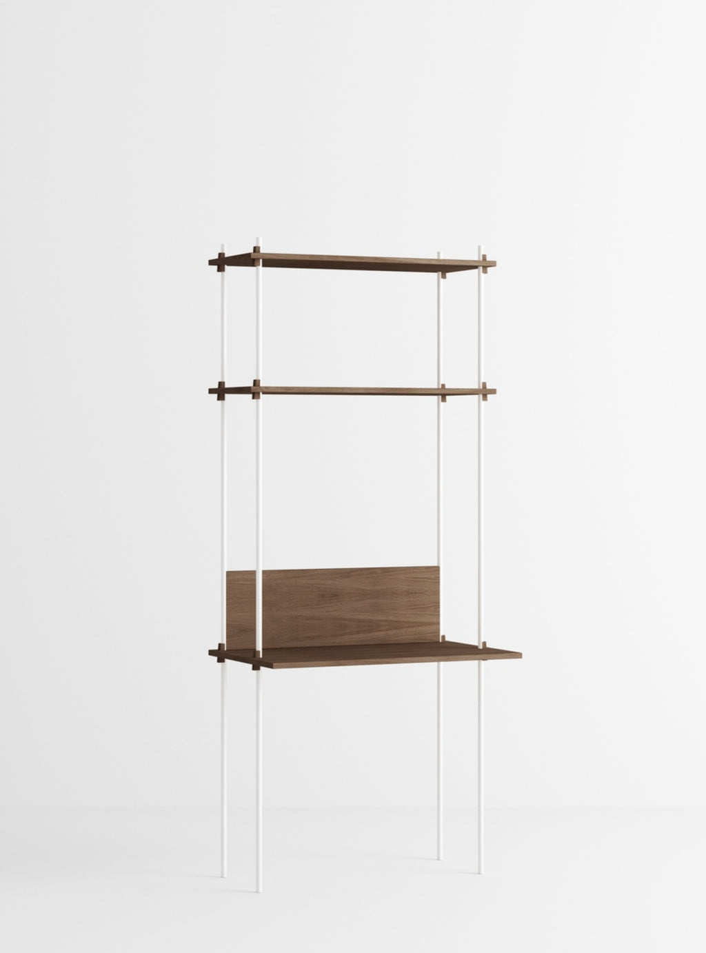 Moebe Shelving Set S.200.1.d, Smoked Oak Shelves, White Legs (fsc Mix Credit)