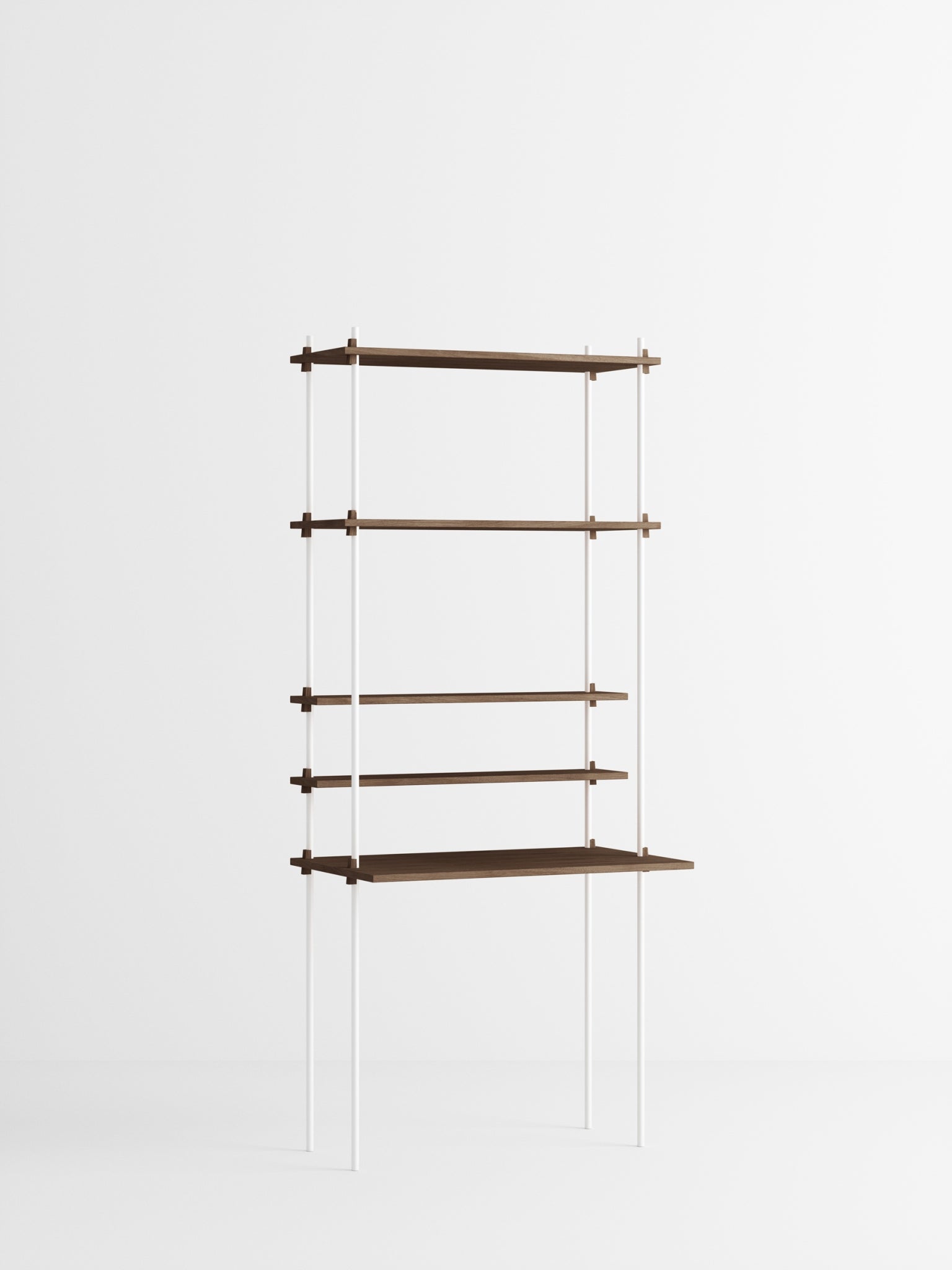 Moebe Shelving Set S.200.1.e, Smoked Oak Shelves, White Legs (fsc Mix Credit)