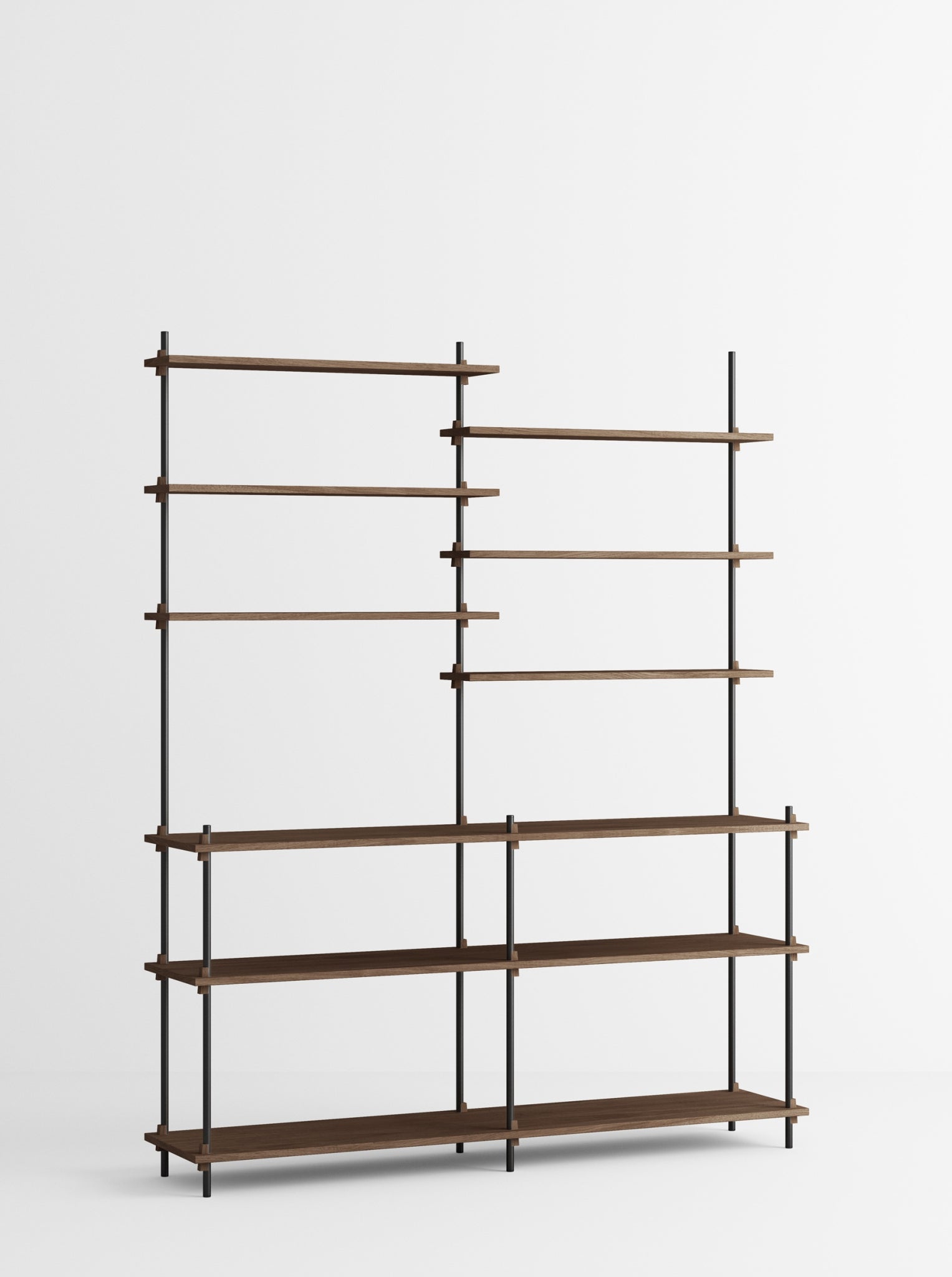 Moebe Shelving Set S.200.2.d, Smoked Oak Shelves, Black Legs (fsc Mix Credit)